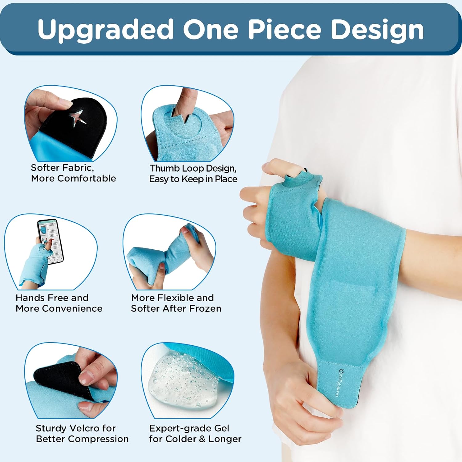Comfytemp Wrist Ice Pack Wrap for Carpal Tunnel Relief, FSA Eligible Items Only List, Wrist Brace for Hand Pain, Gel Ice Packs for Injuries Reusable, Hot Cold Compression Glove for Tendonitis - Image 3