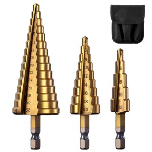 Step Drill Bit Set, 3 Pieces Titani...
