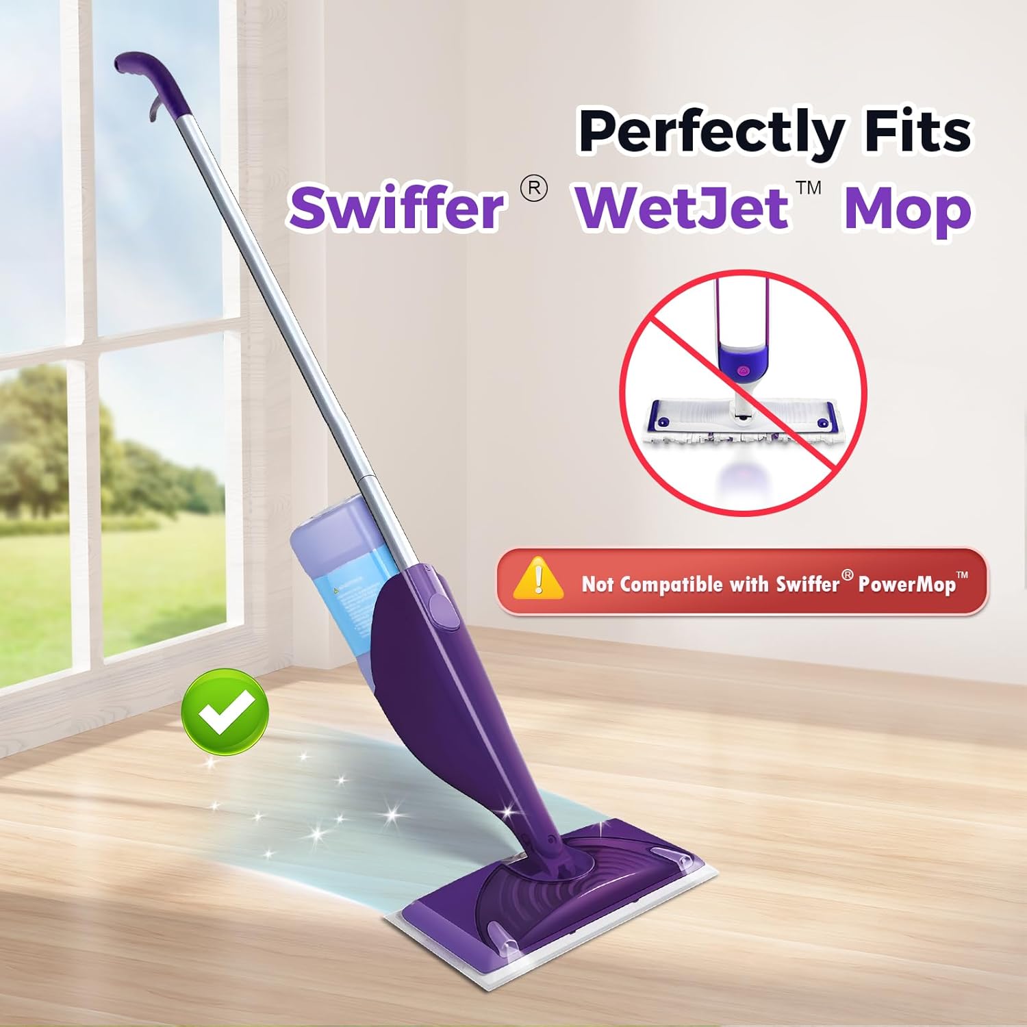 Refillable Replacement Bottle for Swiffer® Wet Jet™ Mop, 1250ml /42 oz, Empty, Leak-Proof HDPE Cleaner Solution Refill Bottle with 7 Silicone Gaskets & 1 Foldable Funnel - Image 2