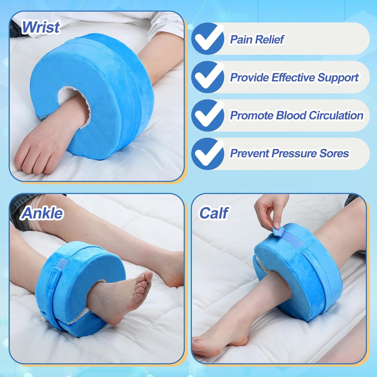 Soulchen 2 Pack Heel Protector for Pressure Sores Fleece Foot Elevation Pillow Adjustable Wedge Ankle Protector Cushion for Bed Sores Foot Ankle Pillow for Sleeping Ulcer Elevated Foam - Image 5