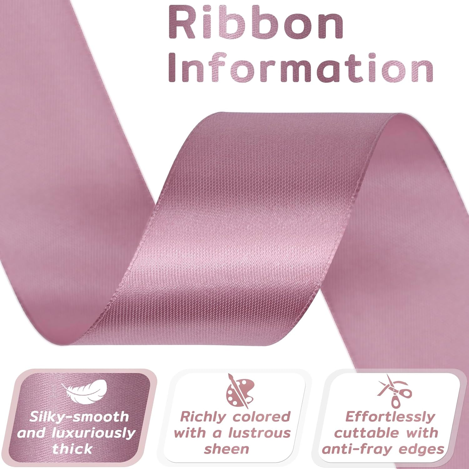 60 Yards Rosy Mauve Satin Ribbon 1-1/2 Inch, Solid Mauve Pink Ribbon for Gift Wrapping, Crafts, Flower Bouquet, Wedding, Festival, Christmas, Halloween - Image 4