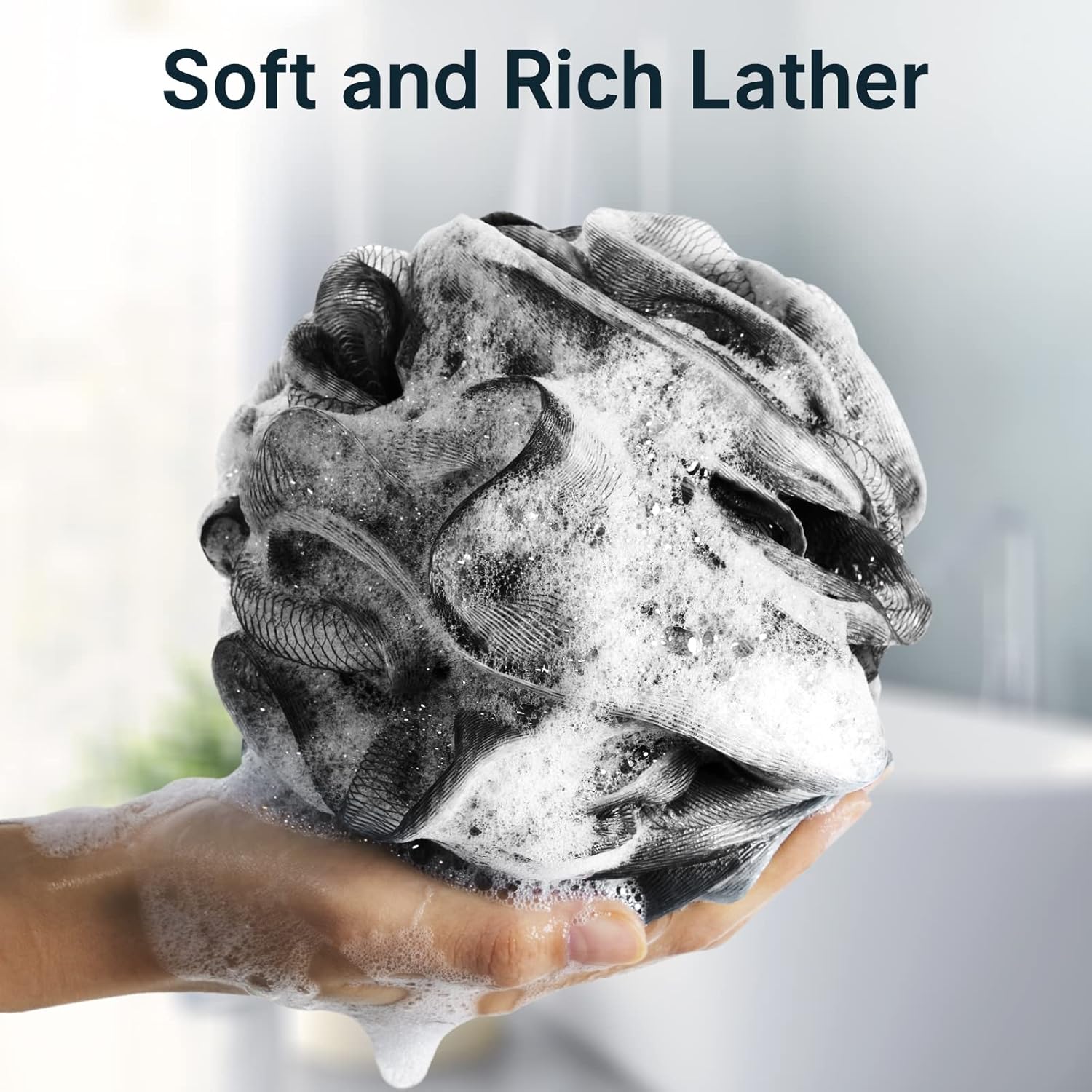 AmazerBath Loofah Sponge, Shower Loofah for Men and Women - Body Scrubber Loofa Set of 3 Classic Black & White Edge, Bath Sponge 60g/PCS - Image 3