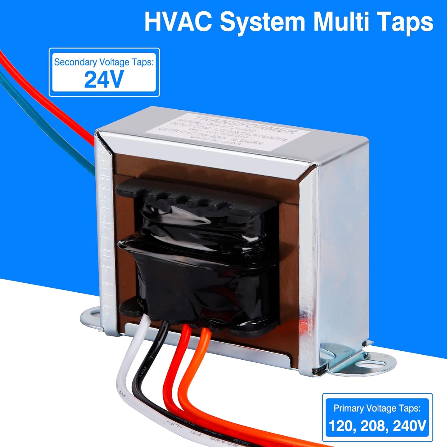 24V 40VA Control Transformer, Primary 120/208/240V, Secondary 24V Isolation Transformer with Foot Mount for HVAC Furnace Multi Tap - Image 4
