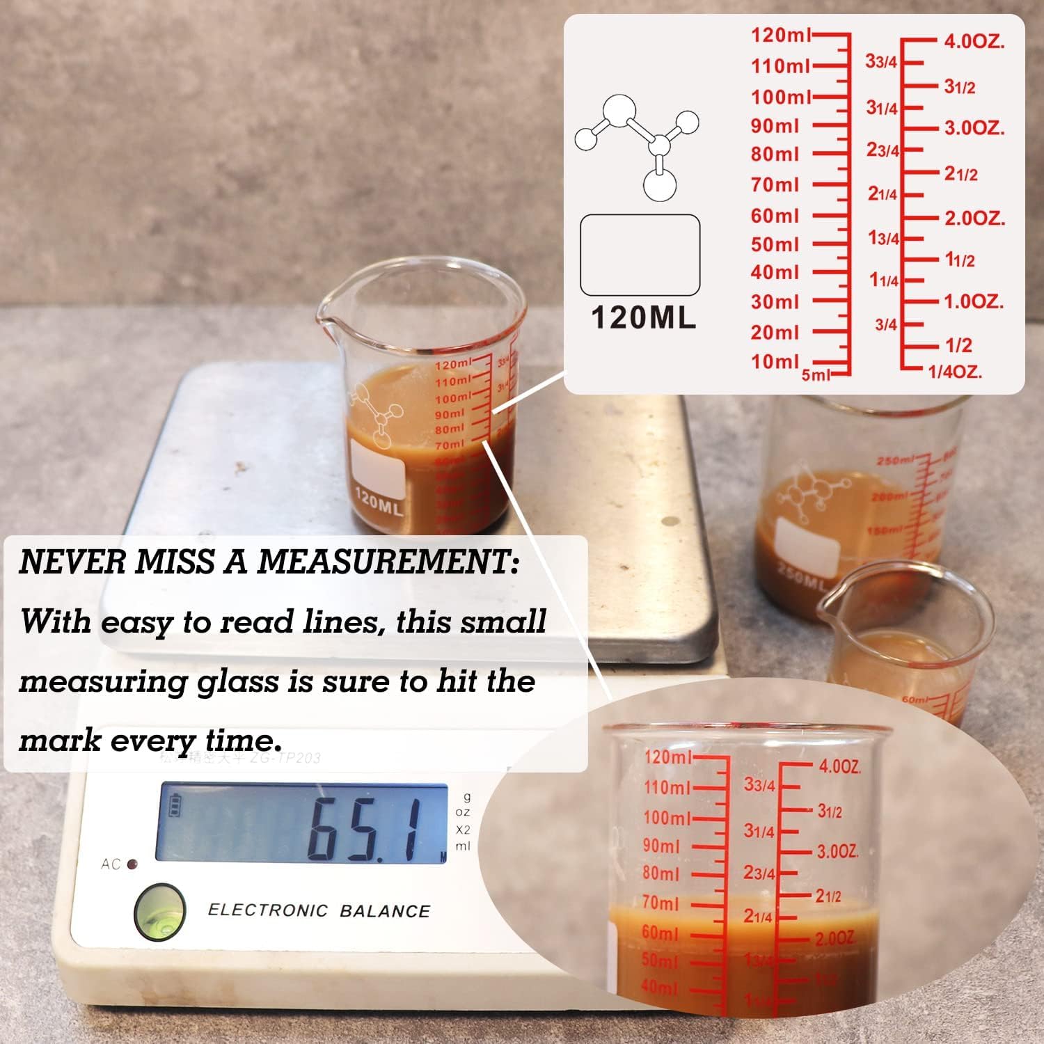 High Borosilicate Glass Measuring Cup-V-Shaped Spout,120ml(4OZ) Glass Measuring Beaker for Kitchen or Restaurant, Easy to Read(Pack of 2) - Image 3