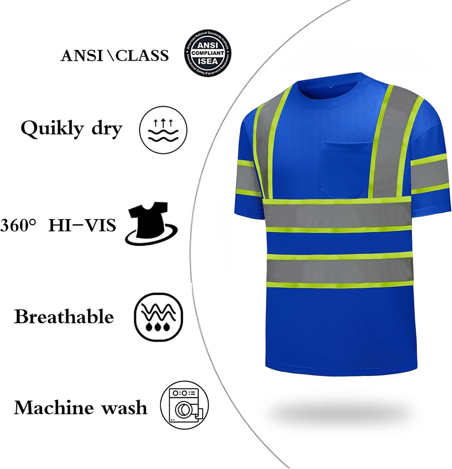 Hi Vis Safety Shirts,High Visibility T Shirts with Reflective Strips and Pocket, Quick Dry Mesh Construction Work Shirt for Men/Women Blue 3pk Large - Image 4