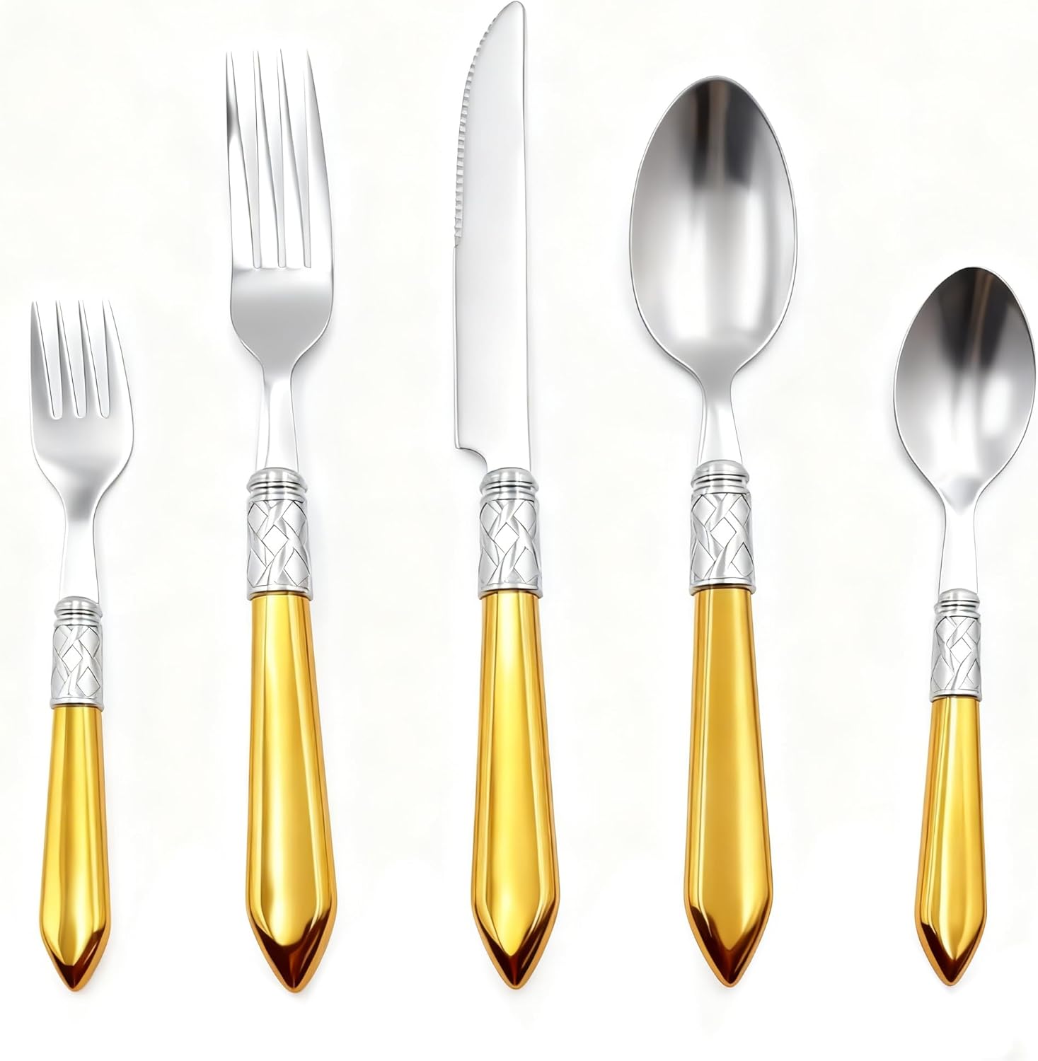HiFind 20 Piece Silverware Set Service for 4, Flatware Set, Premium Stainless Steel Cutlery, Mirror Cutlery Utensil Set, Polished Include Fork Knife Spoon, Dishwasher Safe (Yellow, 20Piece for 4)
