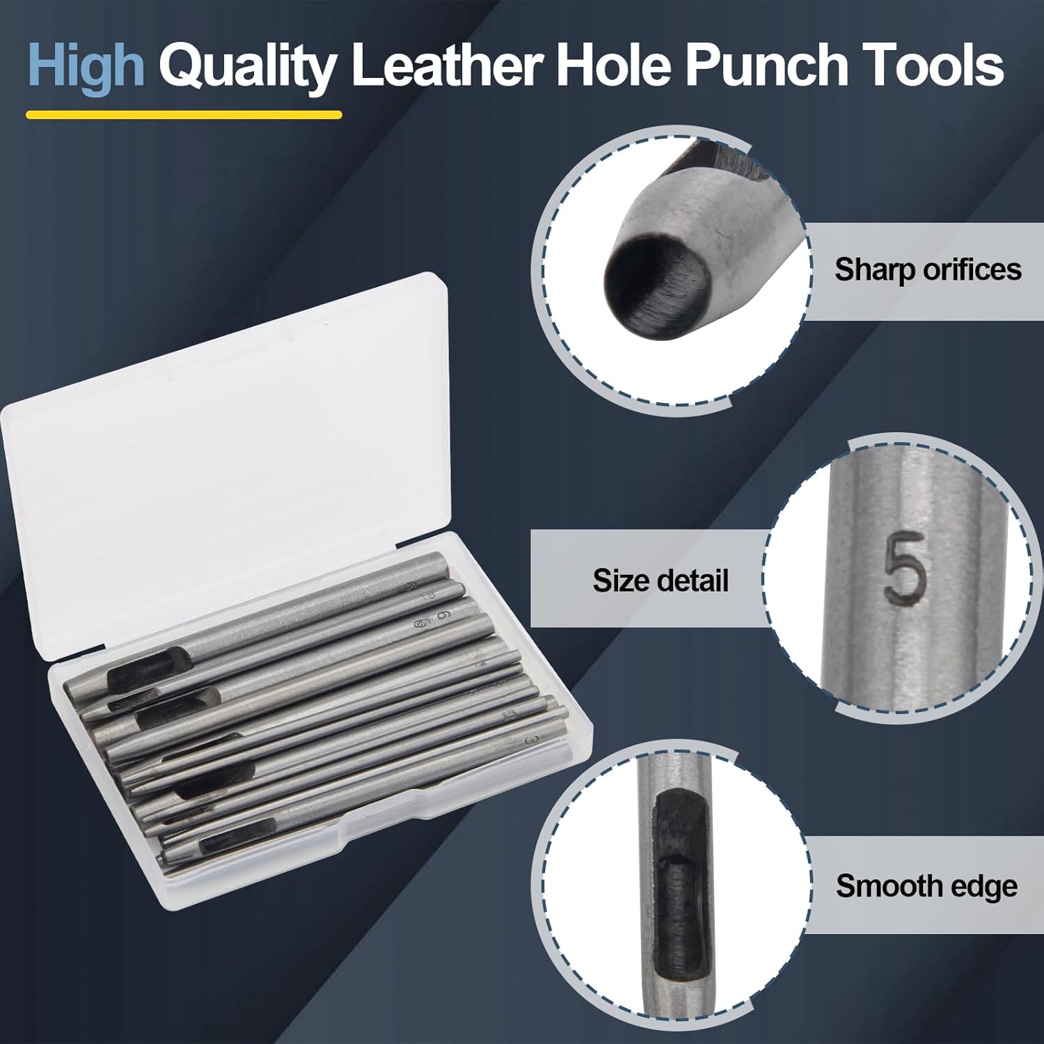 17 Pcs Round Leather Hole Punch Tool 0.5-7mm, Boyistar Metal Hollow Hole Punching for Leather Craft Punch Tools Set Round Hollow Tools for Belts, Watch Band, Paper, Plastic, Leather with Storage Box - Image 3