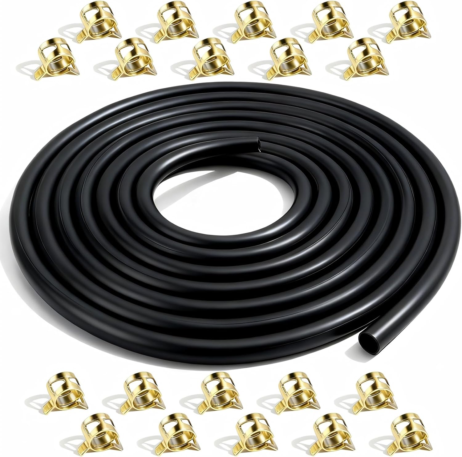10 Feet 1/4 Inch ID Fuel Line Hose with 20PCS 2/5" Clamps - Compatible with Kawasaki, Kohler, Briggs & Stratton Small Engines, Generators & Powersports - Durable Flexible Rubber Gas & Diesel Hose Kit