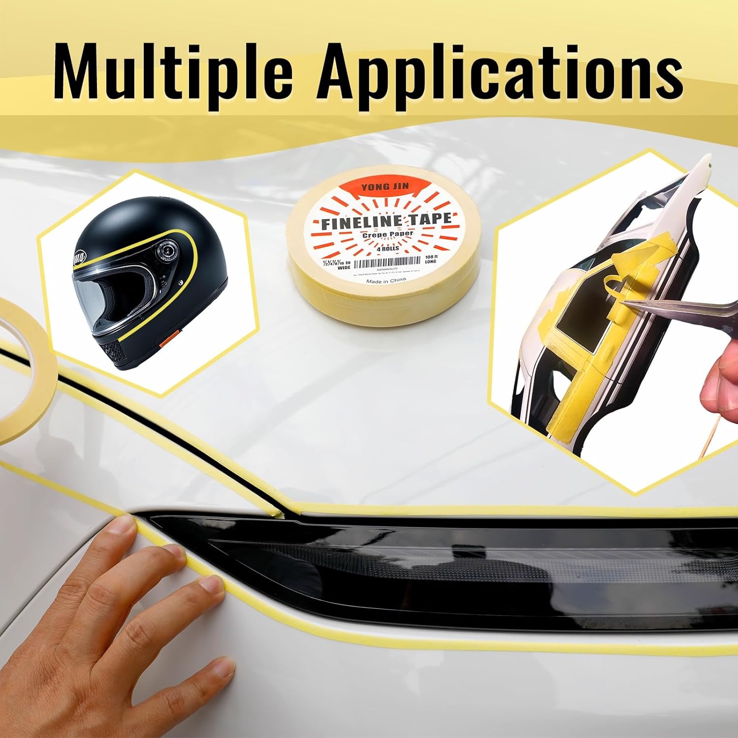 YONGJIN Multi-Size Pinstripe Tape, Fine Line Masking Tape Set for Automotive, DIY, Paint, Art (1/16", 1/8", 1/4", 1/2") - Image 3