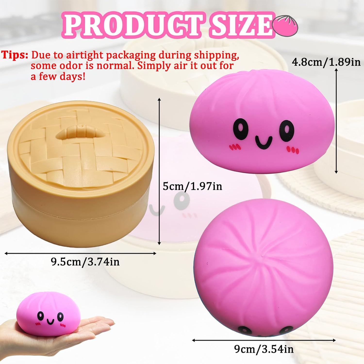 Dumpling Squishy Toy, Dumpling Squishy Mystery Box, Colorful Dumplings Stress Balls Fidget Sensory Toy, Squeeze Dough Ball Stress Relief Hand Toys with Food Steamer Stretchy Desk Toys (Pink) - Image 4