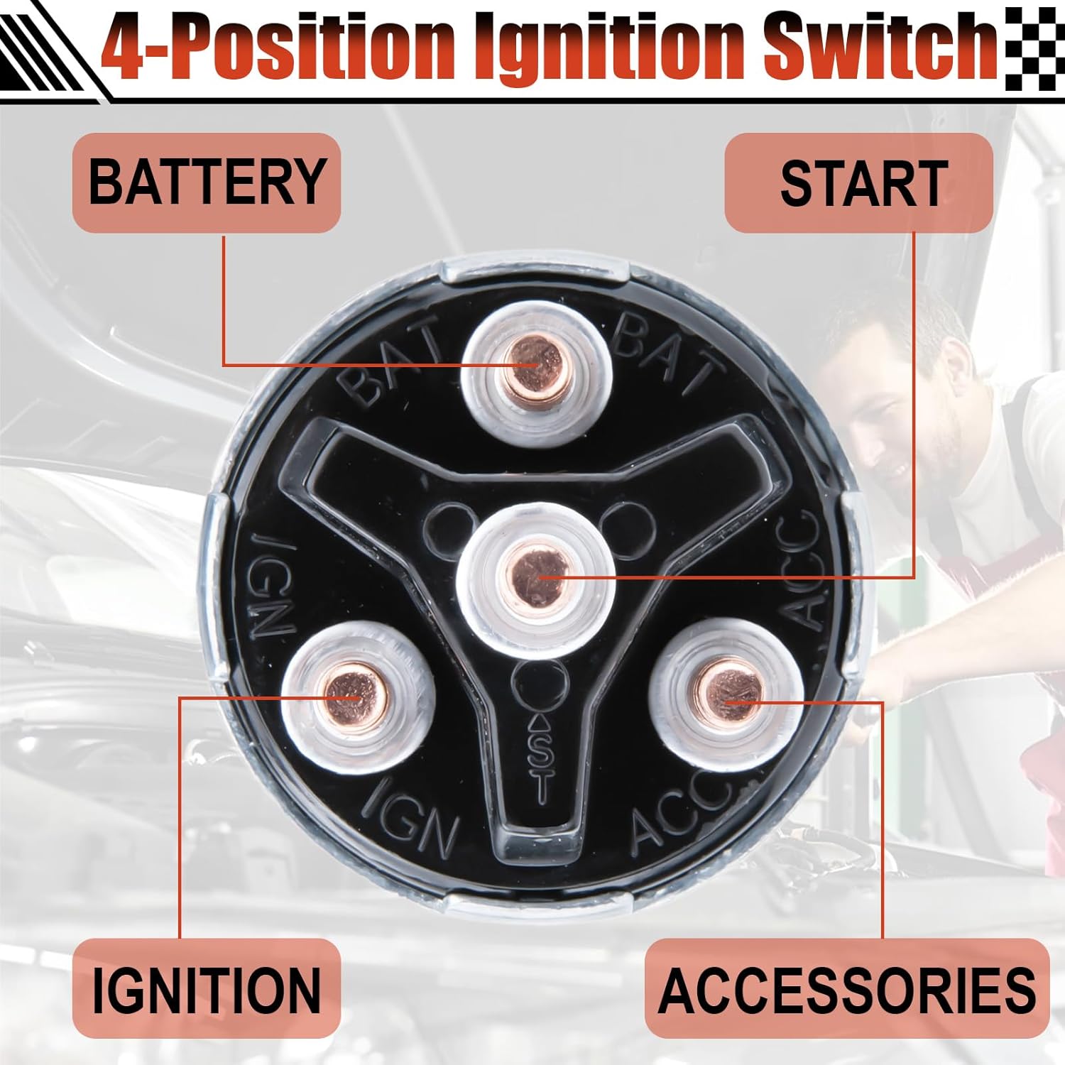Ignition Switch with Key, Universal Ignition Key Switch, 12V 4 Position Starter Key Ignition Switch, Fits Most Car, Truck, Tractor, Trailer, Forklift, and More, Acc/Off/IGN/Start 4 Terminal - Image 6