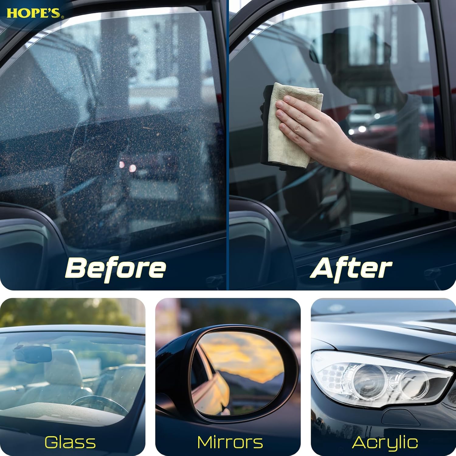 HOPE'S Perfect Glass Automotive Glass Cleaner - Streak-Free, Tint Safe Car Cleaner for Glass, Acrylic, Windows, Mirrors, Windshield - No-Residue - Removes Smudges, Road Grime - 23 Fl Oz, Pack of 1 - Image 4