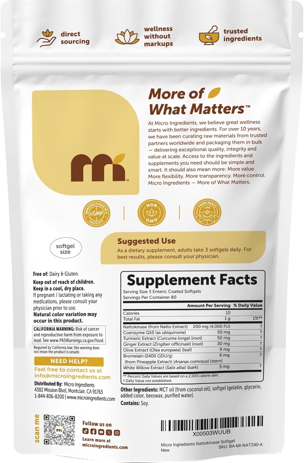 Micro Ingredients Nattokinase 240 Softgels, 200mg (4,000 FU) Per Serving | 7-in-1 Nattokinase Supplement with CoQ10, Bromelain, Turmeric, Ginger, Olive Leaf, & White Willow Bark | Non-GMO - Image 7