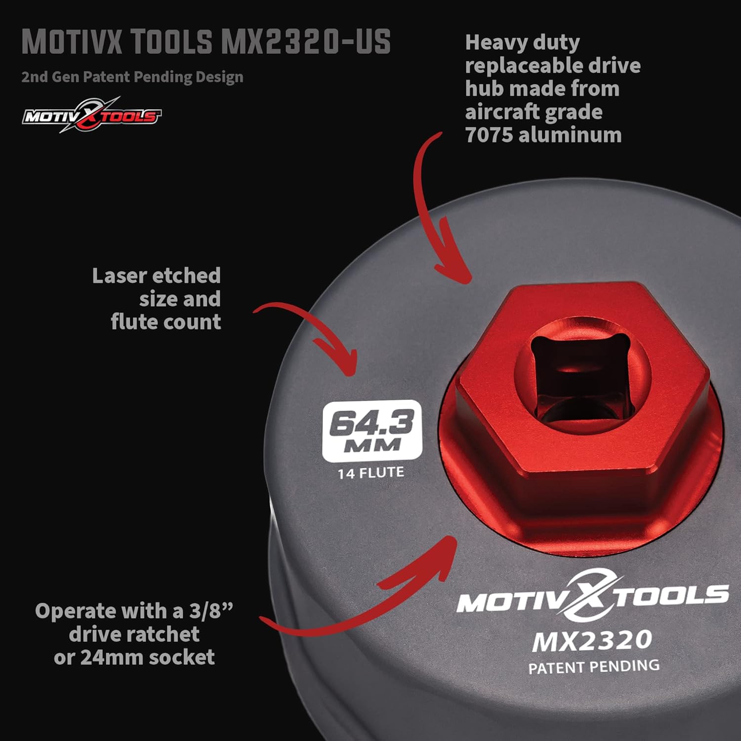 Motivx Tools Oil Filter Wrench for Toyota Camry, Tundra, Tacoma, 4Runner, RAV4 and More - 64mm 14 Flute Precision CNC Machined Aluminum Oil Filter Removal Tool - Image 4