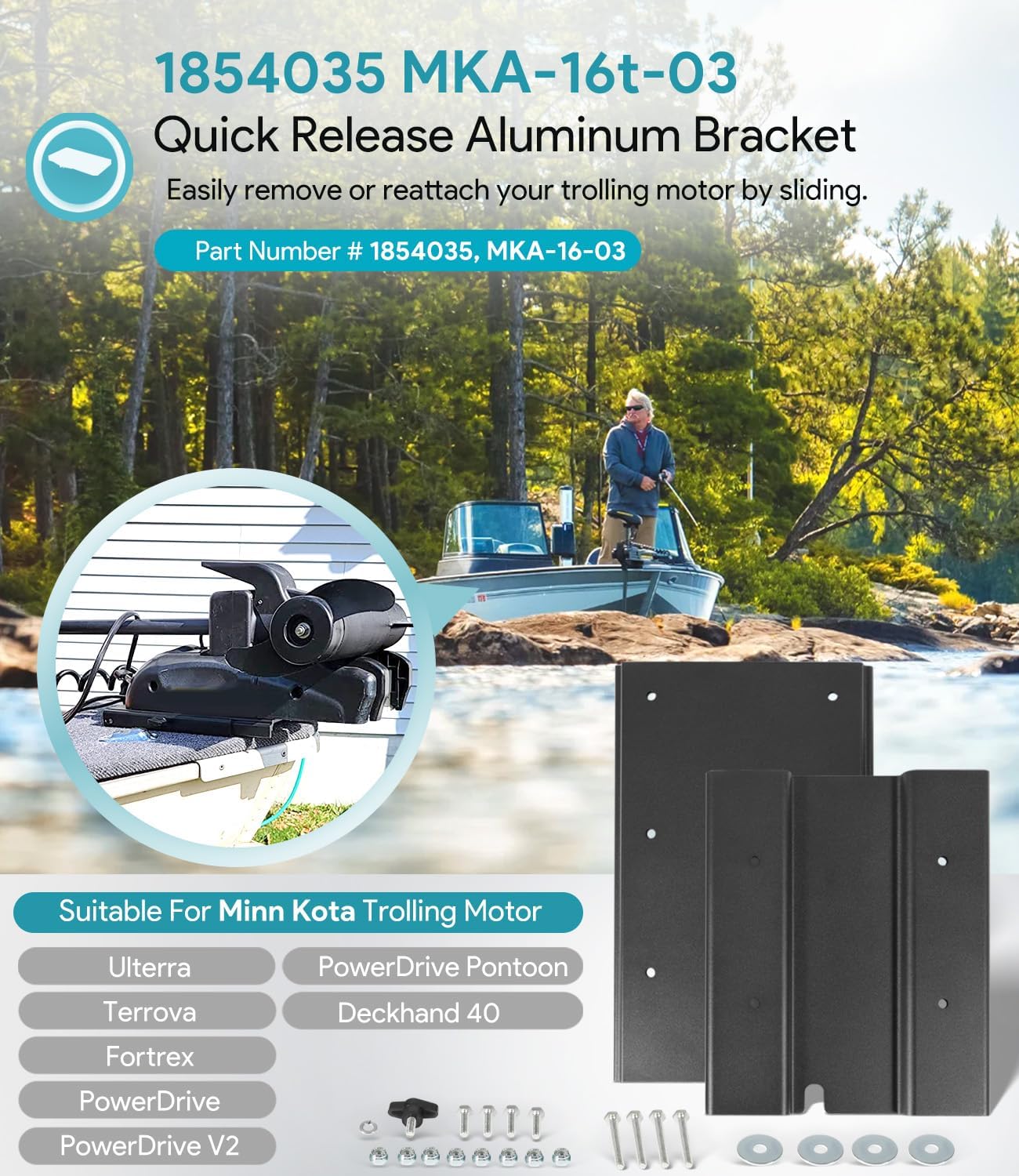 Replacement for Minn Kota 1854035 MKA-16-03 Trolling Motor Quick Release Bracket Compatible with Ulterra, Terrova, PowerDrive, PowerDrive V2, PowerDrive Pontoon and Deckhand 40, Black Aluminum - Image 2