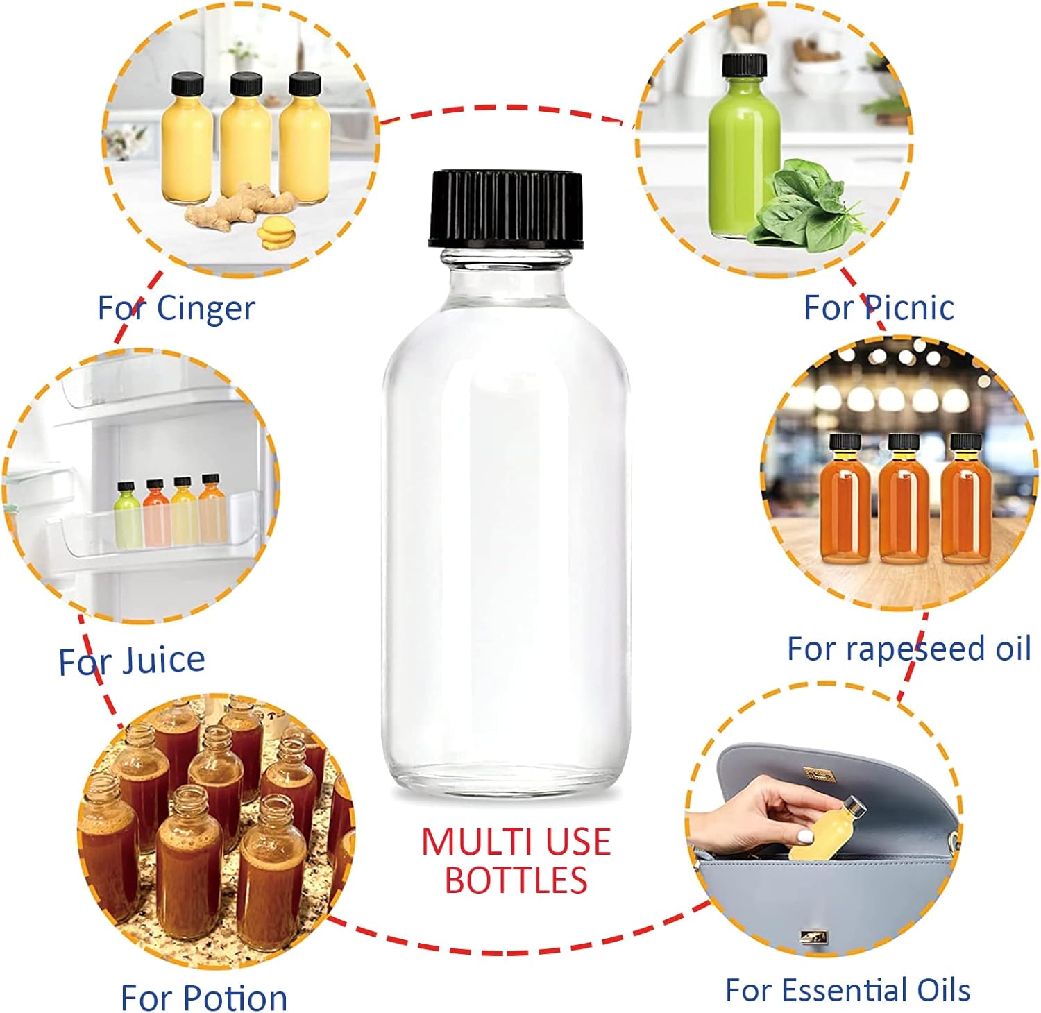 12pack 4oz Glass Bottles With Caps,Wellness Shot Jar Sample Bottles for Bourbon Whiskey,liquor,Potion,Oils,Vanilla Extract,Tincture,Hot Sauce,Syrup,Juice,with Funnels,Labels,Brush,No Leakag - Image 3