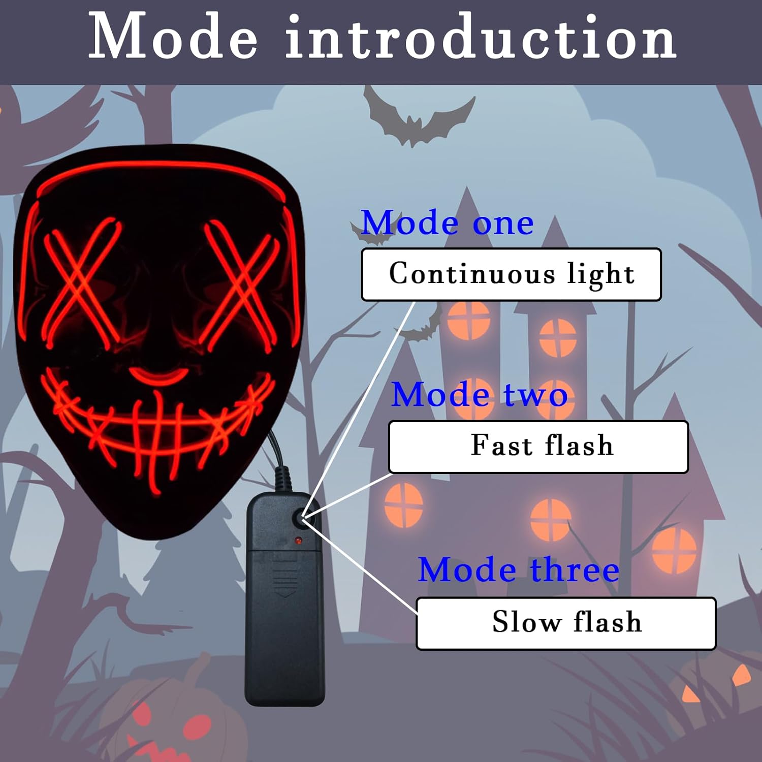 Peywot Halloween LED Light up Mask, The Purge Masks with 3 Lighting Modes, Scary Mask for Festival Cosplay - Image 7