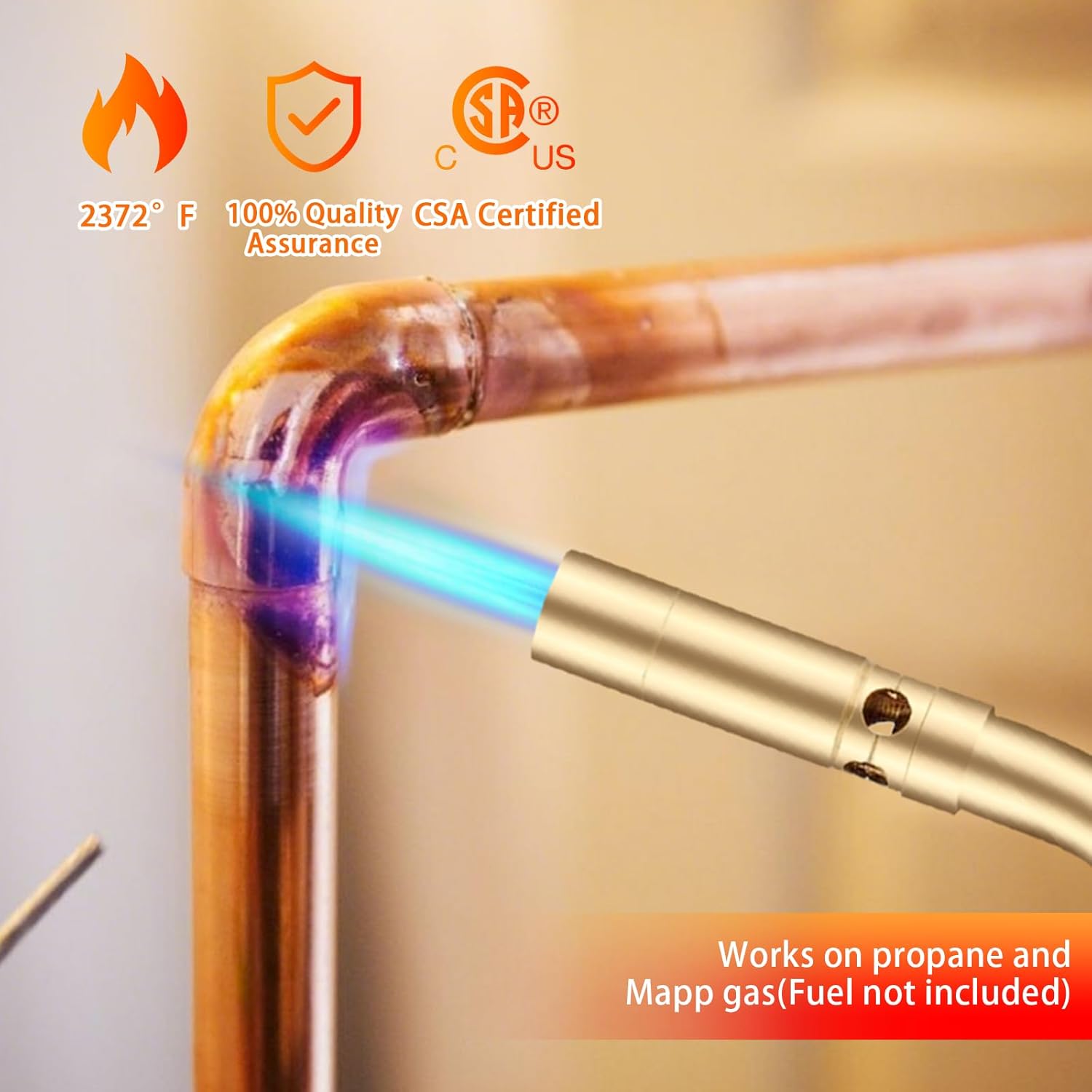 Propane Torch Head, Manual Start Solid Brass Brazing Torch Fuel by Propane CGA600 Cylinder, Blow Torch for Soldering, Brazing, Welding, Thawing and Cooking (Only Torch) - Image 5
