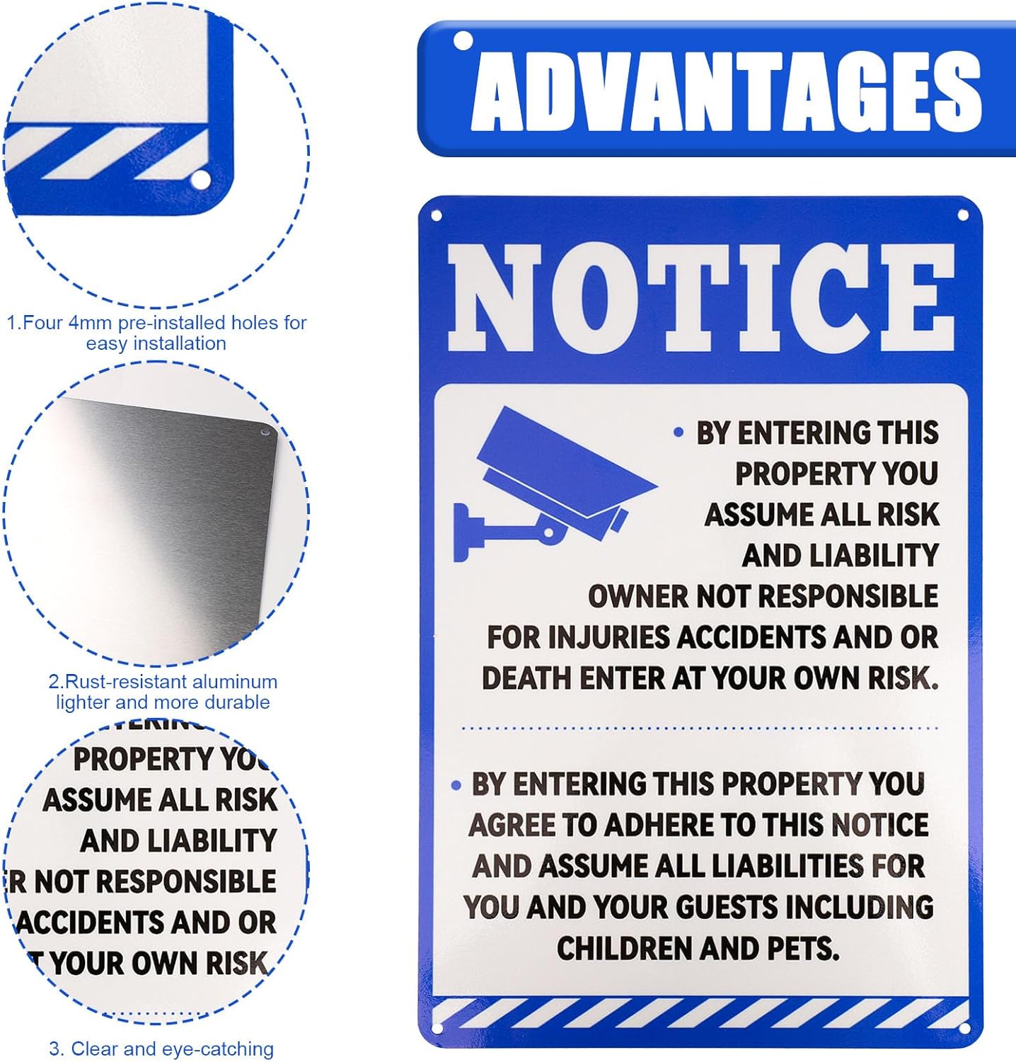 Not Responsible for Accidents or Injuries Sign, 30x20cm/11.8x7.8 Inch Aluminum Warning Sign with Mounting Holes Weatherproof Property Notice for Safety Liability Disclaimer Yard Business - Image 3