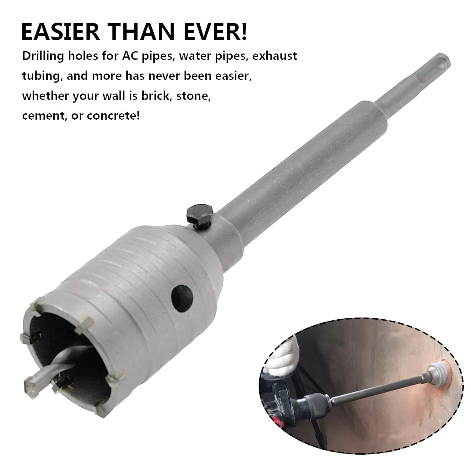 Hordion 2 Inch / 50mm Concrete Hole Saw SDS Plus Shank Hole Saw Cutter with 202mm Connecting Rod Drill for Cement Brick Wall - Image 4