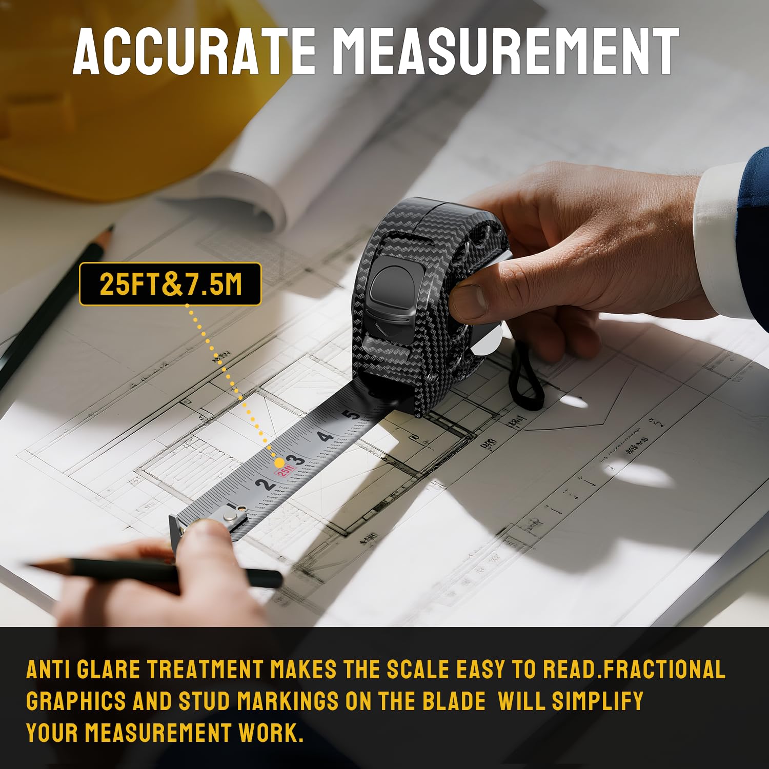 STEELITE Tape Measure 25'FT Stainless Steel Waterproof & Rustproof Retractable Measuring Tape with Hollow Design Carbon Fiber - Image 8