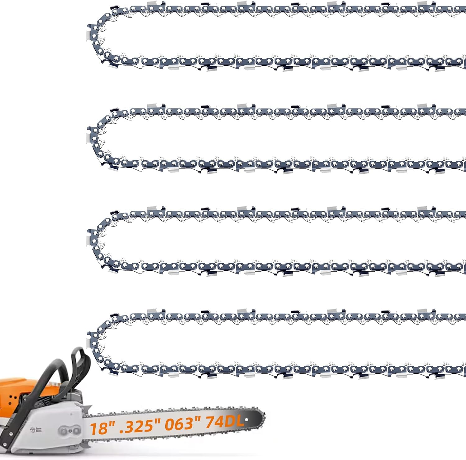 4 Pack Chainsaw Chain for Stihl 18 Inch .325" Pitch .063" Gauge 74 Drive Links 26RS 74, Replacement Chains Fit Stihl MS271 Farm Boss MS311 MS291 MS261 36390050074 Oregon L74, V74 and More