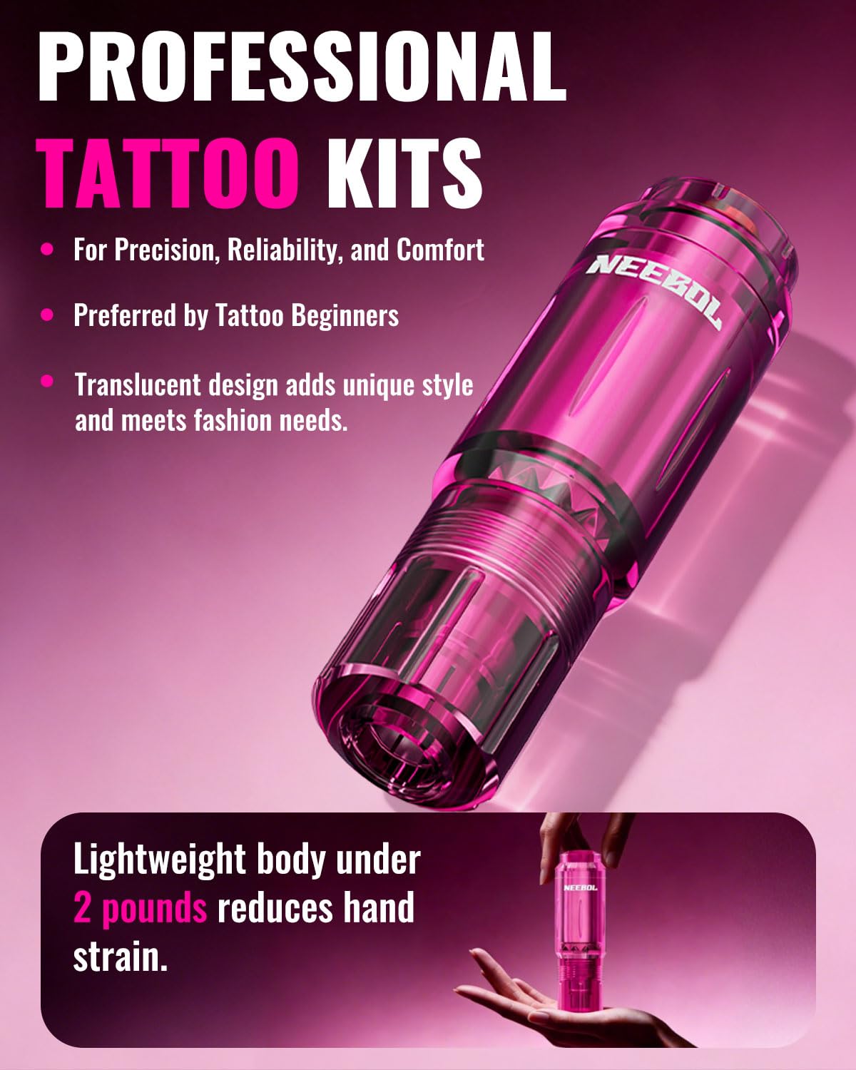 Tattoo Gun Kit - Wireless Tattoo Machine Kit with 2 Batteries, 20 Tattoo Cartridge Needles, Tattoo Ink Set, Full Tattoo Supplies for Beginners and Artists - Image 2