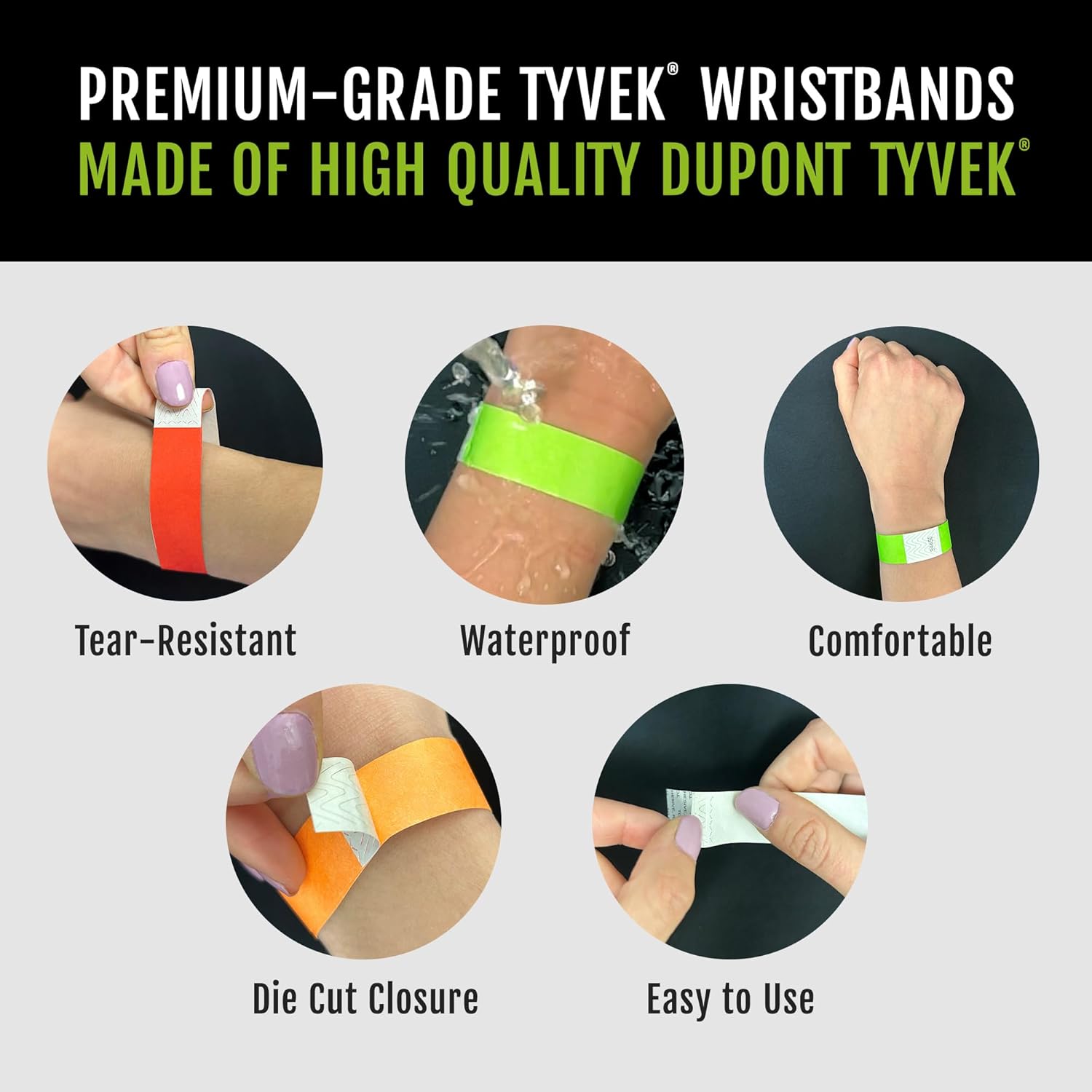 600 WristCo Black Tyvek Wristbands for Events - Comfortable Tear Resistant Paper Bracelets ID Wrist Bands for Concerts Festivals Admission Party Identification - Image 3