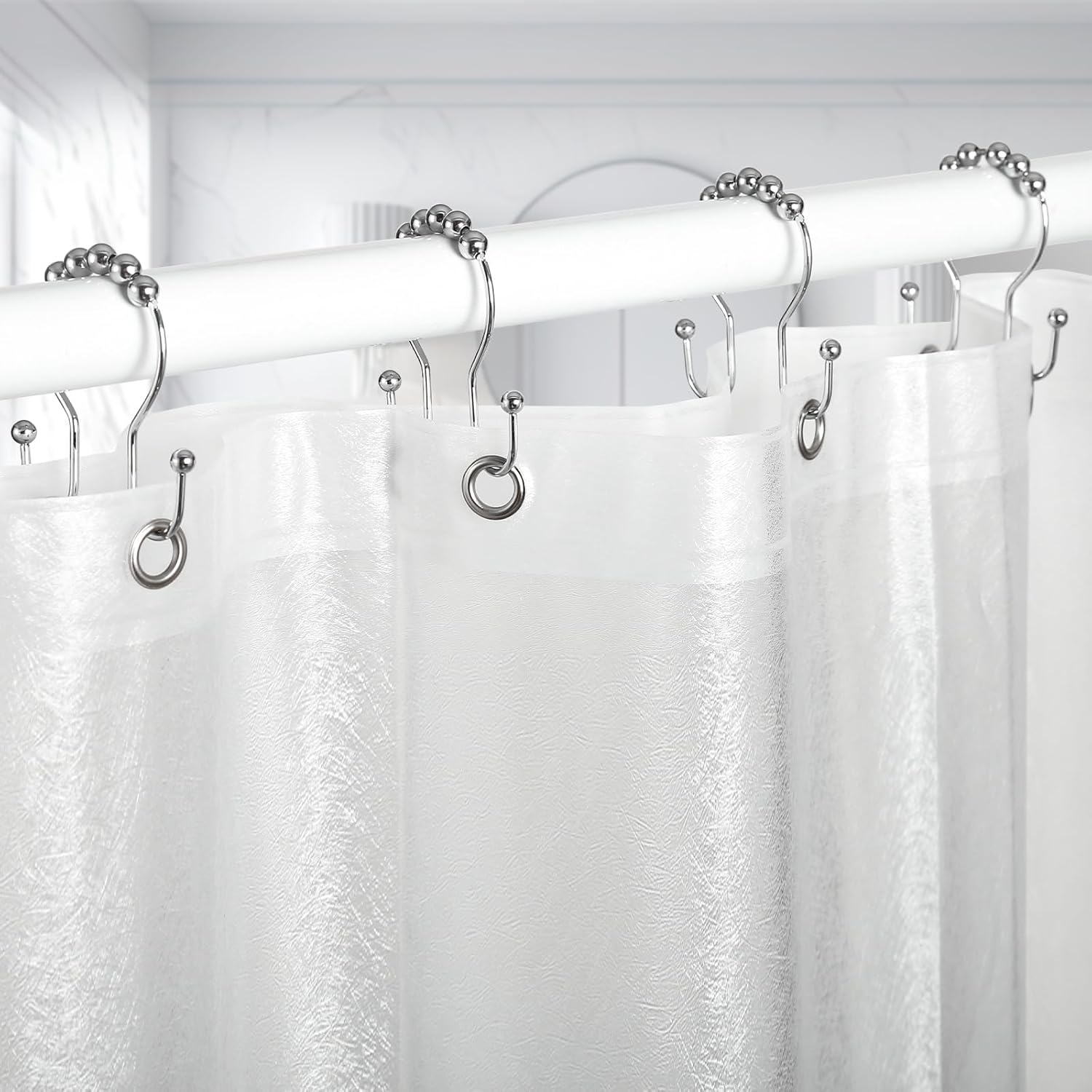Goowin Shower Curtain Hooks, 12 Pcs Shower Curtain Rings, Stainless Steel Shower Curtain Hangers, Double Hook Shower Curtain Hooks, Smooth Sliding Anti-Drop Shower Rings for Curtain (Chrome) - Image 3