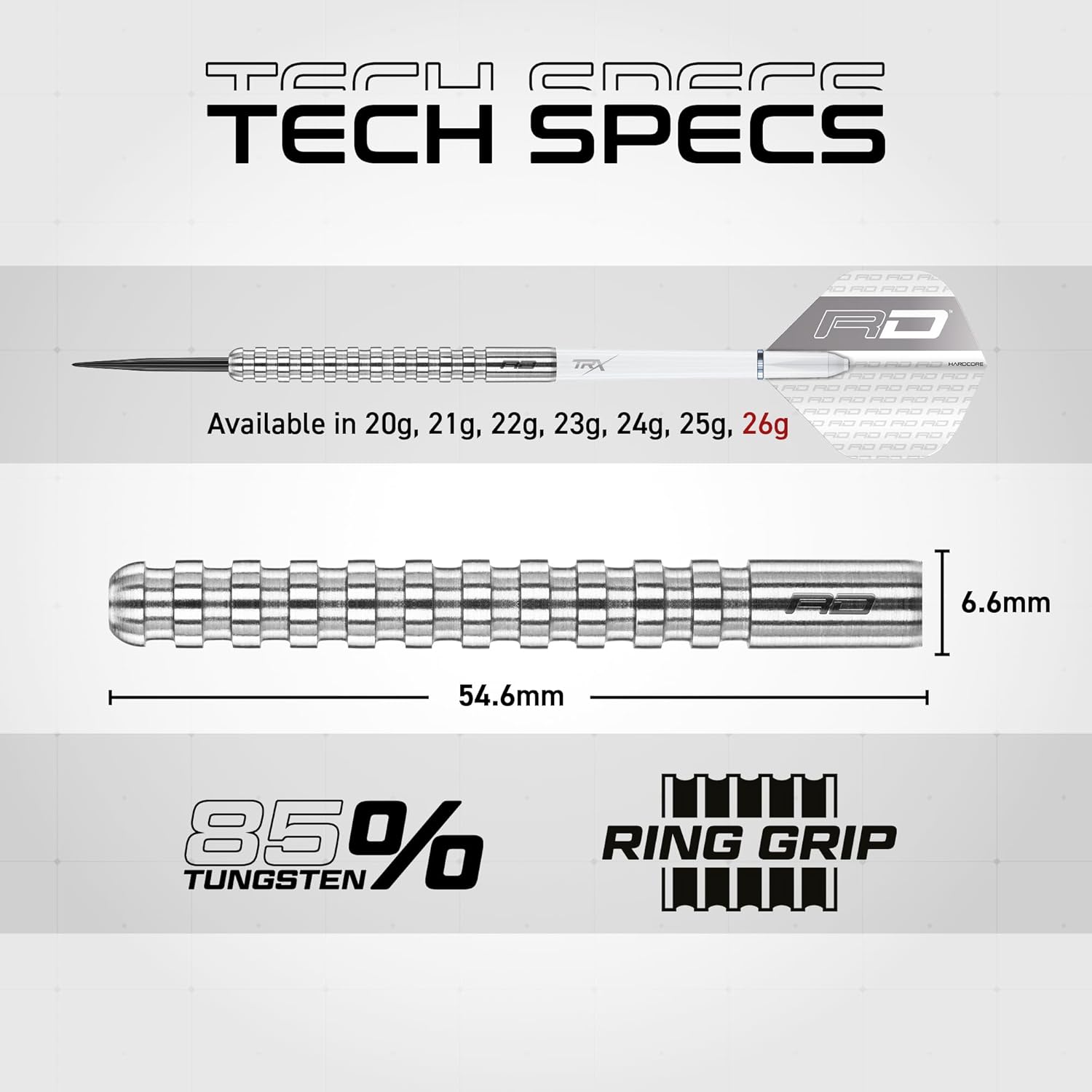 RED DRAGON Javelin Original Professional Darts Set - 85% Tungsten Darts with Flights & Shafts - Available in Soft Tip 18g Barrel/20g Full Weight and Steel Tip 20g - 26g - Image 3