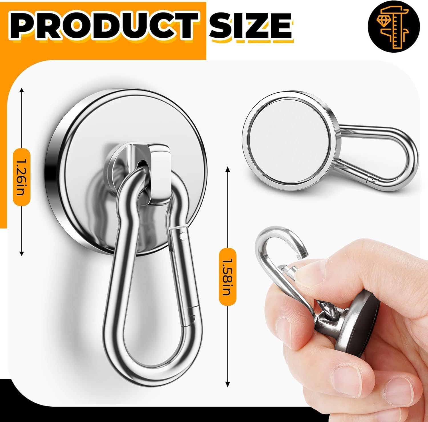 VNDUEEY 100Lbs Strong Magnetic Hooks, 4 Pack Neodymium Grade-52 Magnet Hooks Heavy Duty with Swivel Carabiner Hook for Hanging, Cruise, Garage, Refrigerator, Kitchen, Office, Home - Image 5