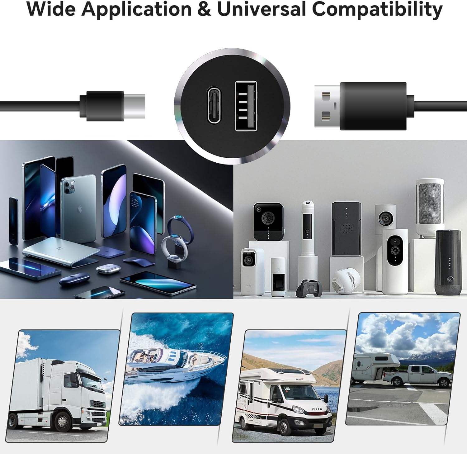 12V USB Outlet All-Aluminum QC 3.0 USB-A & USB-C PD3.0 Dual Fast Car Charger Socket, Recessed Mount Car USB Port for Car Truck Boat RV Camper Van Trailer (Small Version) - Image 8