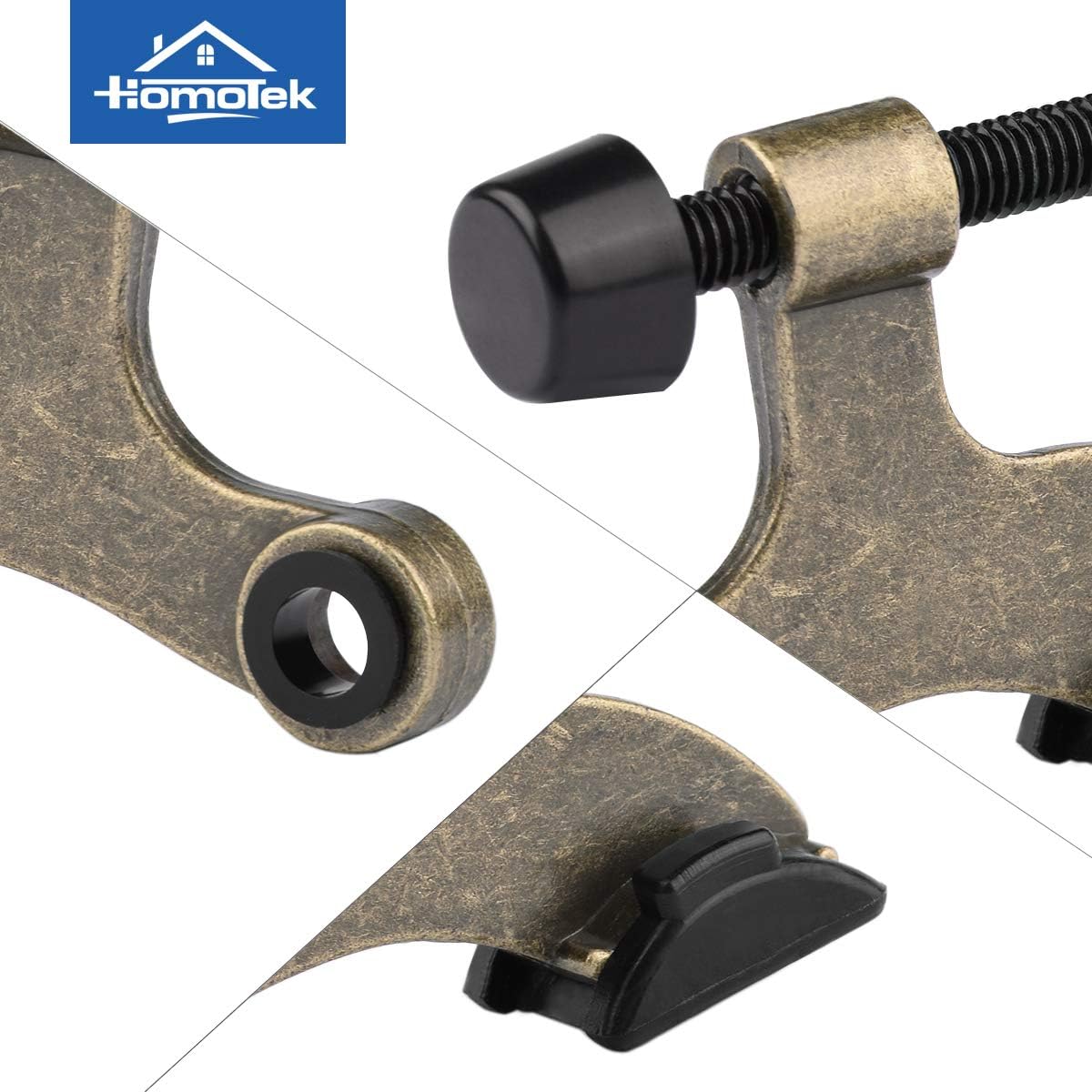 HOMOTEK 6 Pack Hinge Pin Antique Brass Door Stopper, Adjustable Deluxe Heavy Duty Door Stopper 2-1/2"x1-3/4”, with Black Rubber Bumper Tips - Image 5