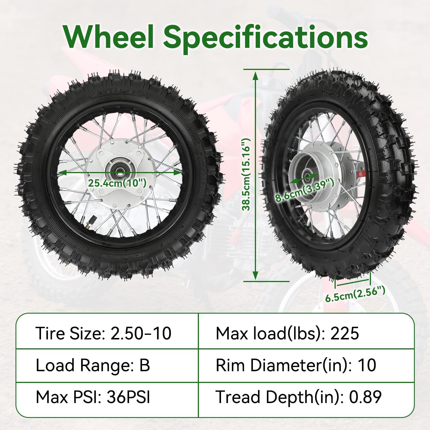 2.50-10 Dirt Bike Rear Wheel Drum Brake Assembly Compatible with CRF50 XR50 TTR50 SSR Taotao Apollo, 2.5-10 2.50x10 Tire & Rim for 50cc 70cc 90cc 110cc Pit Bike Off Road Motorcycle Parts - Image 2