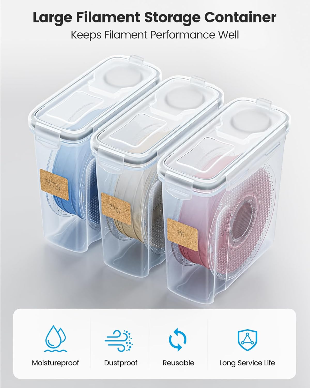 YOOPAI Filament Storage Box - 8 Pack Filament Container for 3D Printing Sealing and Protection - Portable Storage Box with Desiccants&Label for Home&Office,Water-Proof and Dust-Proof 4.0L - Image 2