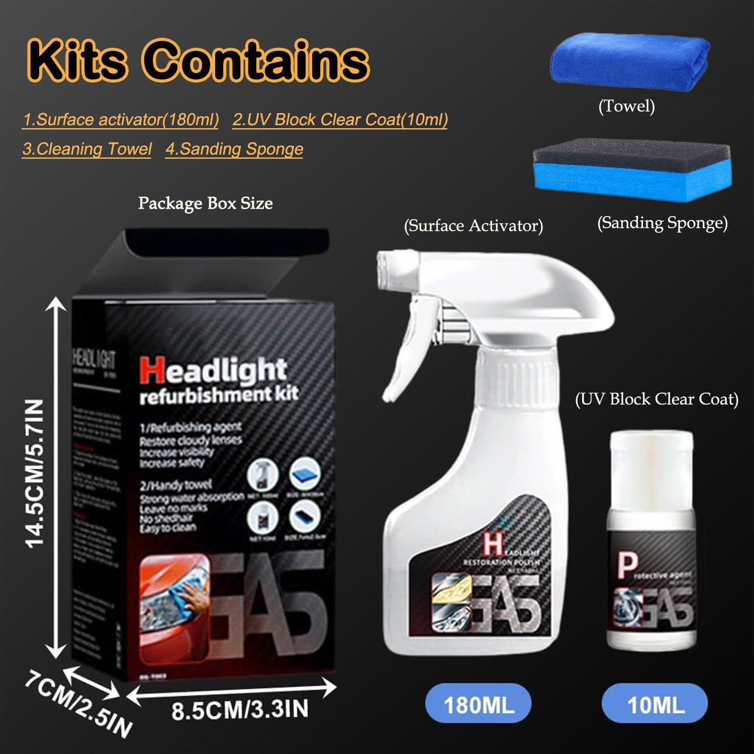 Headlight Restoration Kit – Headlight Lens Cleaner to Remove Yellowing, Haze & Oxidation, Restore Headlight Clarity, Improve Night Visibility, Long-Lasting Protection-180ml - Image 4