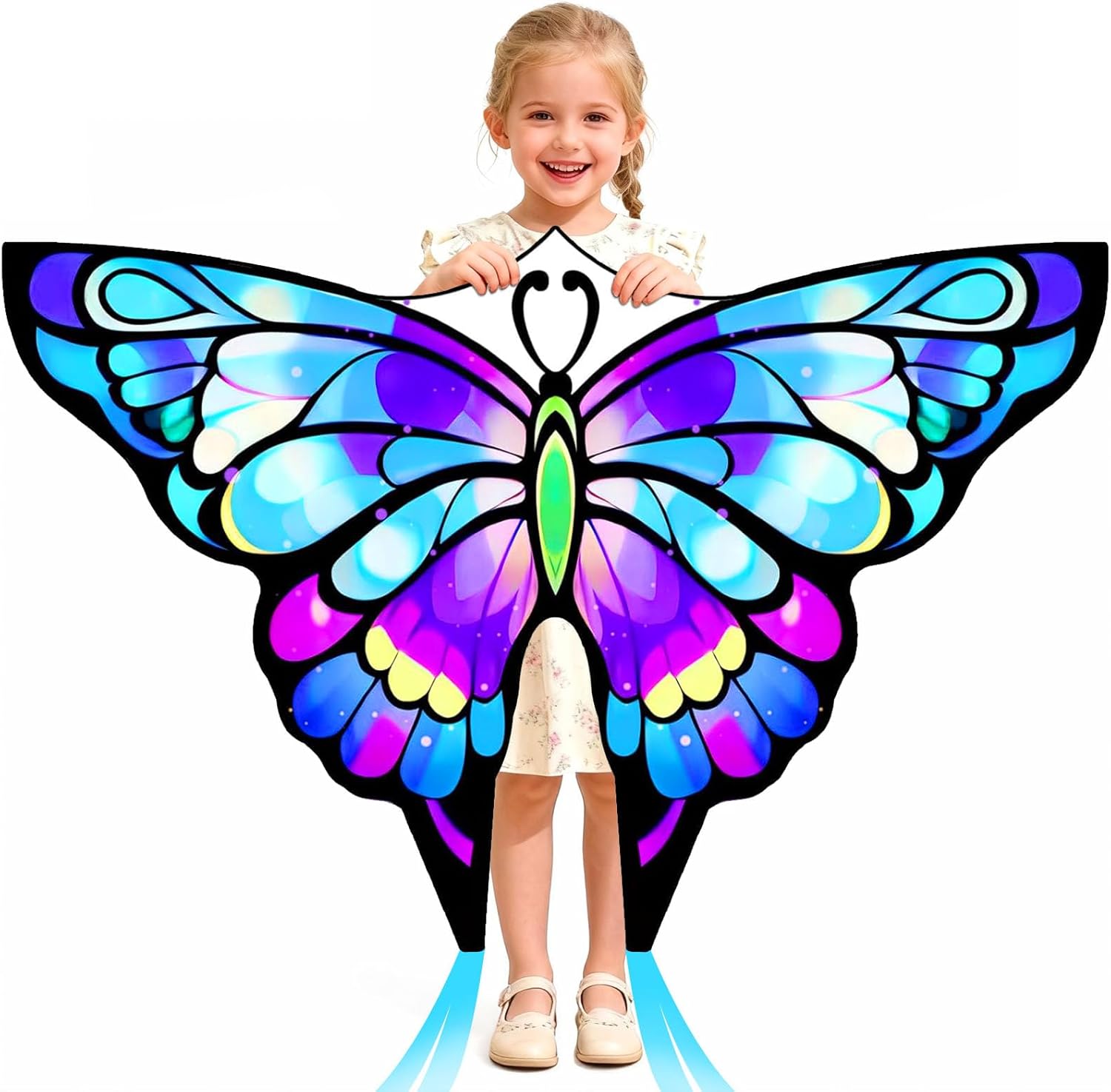 Simxkai Butterfly Kite for Kids & Adults, Easy to Fly Blue Big Kite for Beginners, Line Handle Included (1Pack 2Pack)