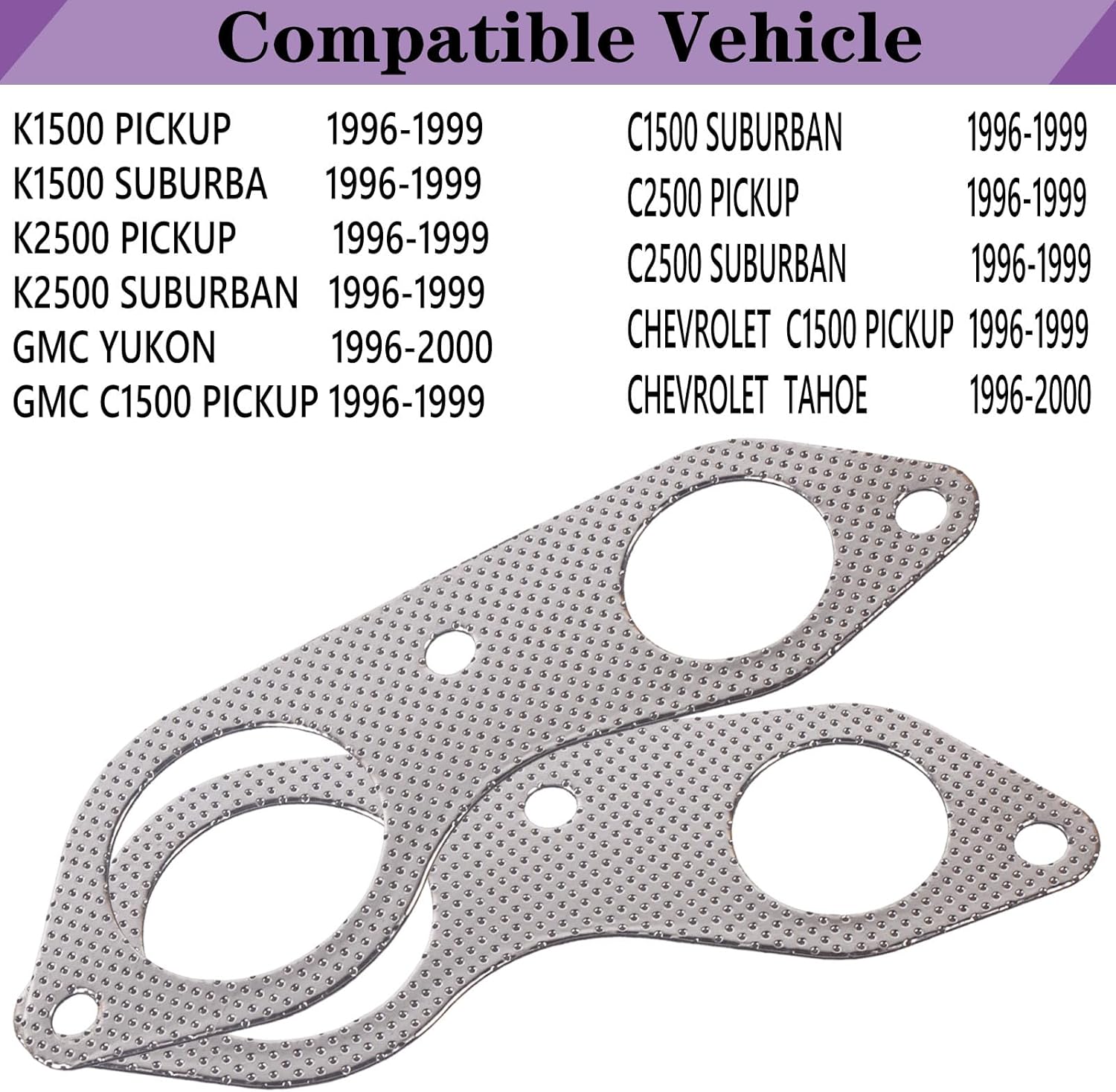 31575 (2PCS) Exhaust Pipe Flange Gasket For CHEVROLET,GMC,C1500 PICKUP SUBURBAN,C2500 PICKUP SUBURBAN K1500 PICKUP SUBURBAN K2500 PICKUP SUBURBAN 1996 1997 1998 1999;CADILLAC ESCALADE 1999-2000 - Image 2