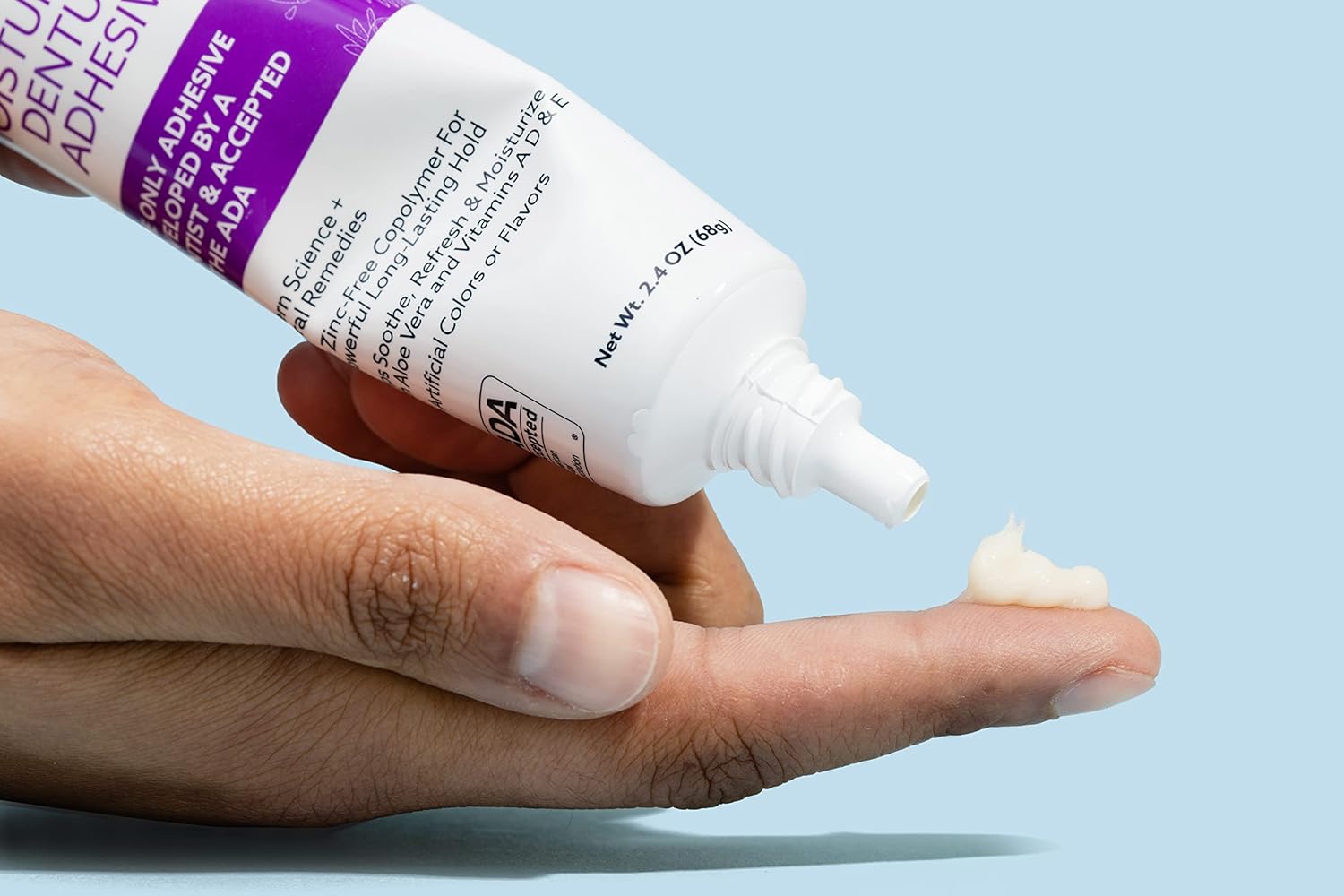 Dr. B Dental Solutions Adhesadent Moisturizing Denture Adhesive - Secure Denture Glue with Strong Grip & Natural Taste - Zinc-Free Dental Adhesive for Dentures, Overdentures - 2.4 oz - Image 2
