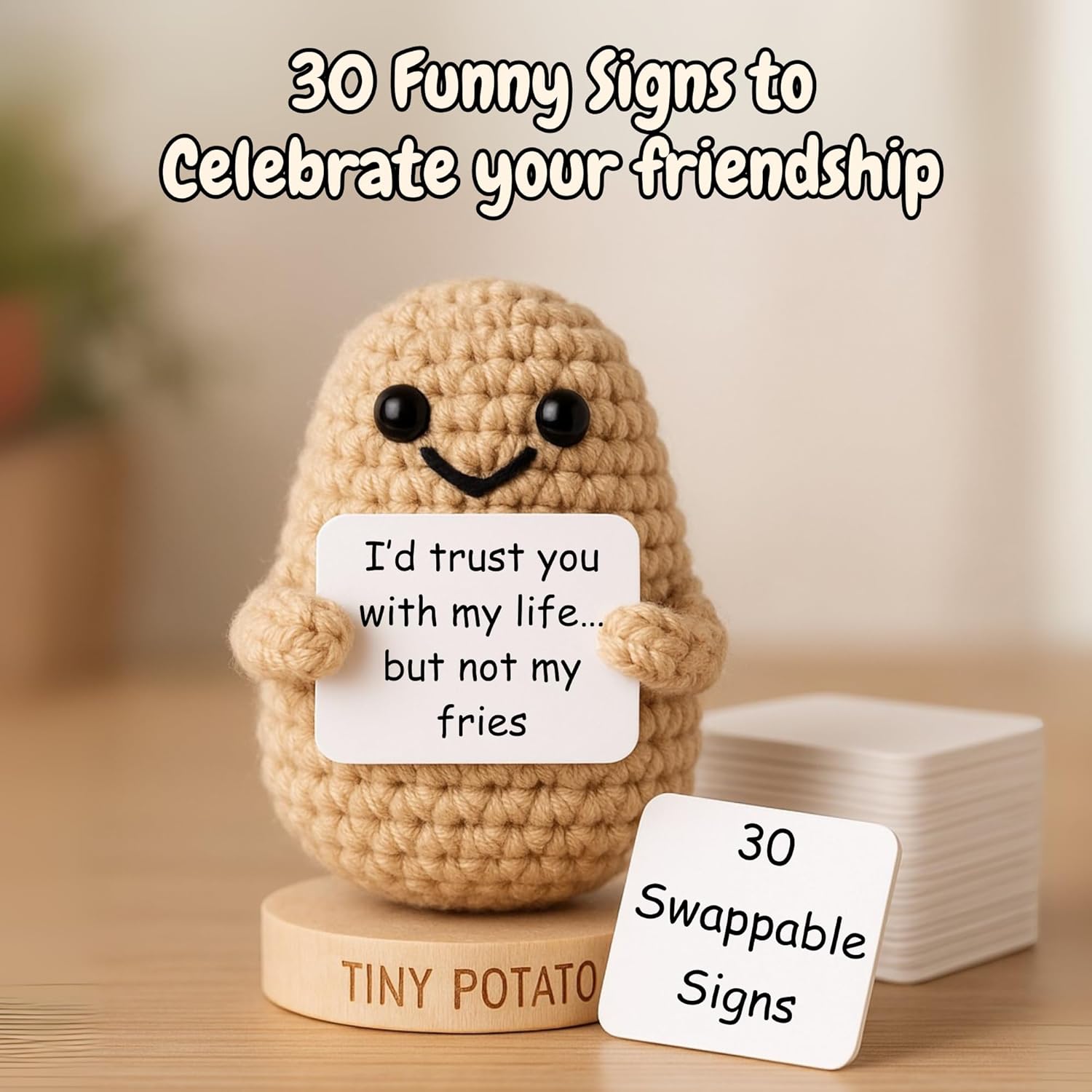 Funny Friendship Gift - Tiny Potato Crochet W/ 30 Sassy Messages for Women Friends Bestie BFF Coworker - Best Friend Birthday Gifts for Women, Sister Birthday, College Graduation Present Idea for Her - Image 6