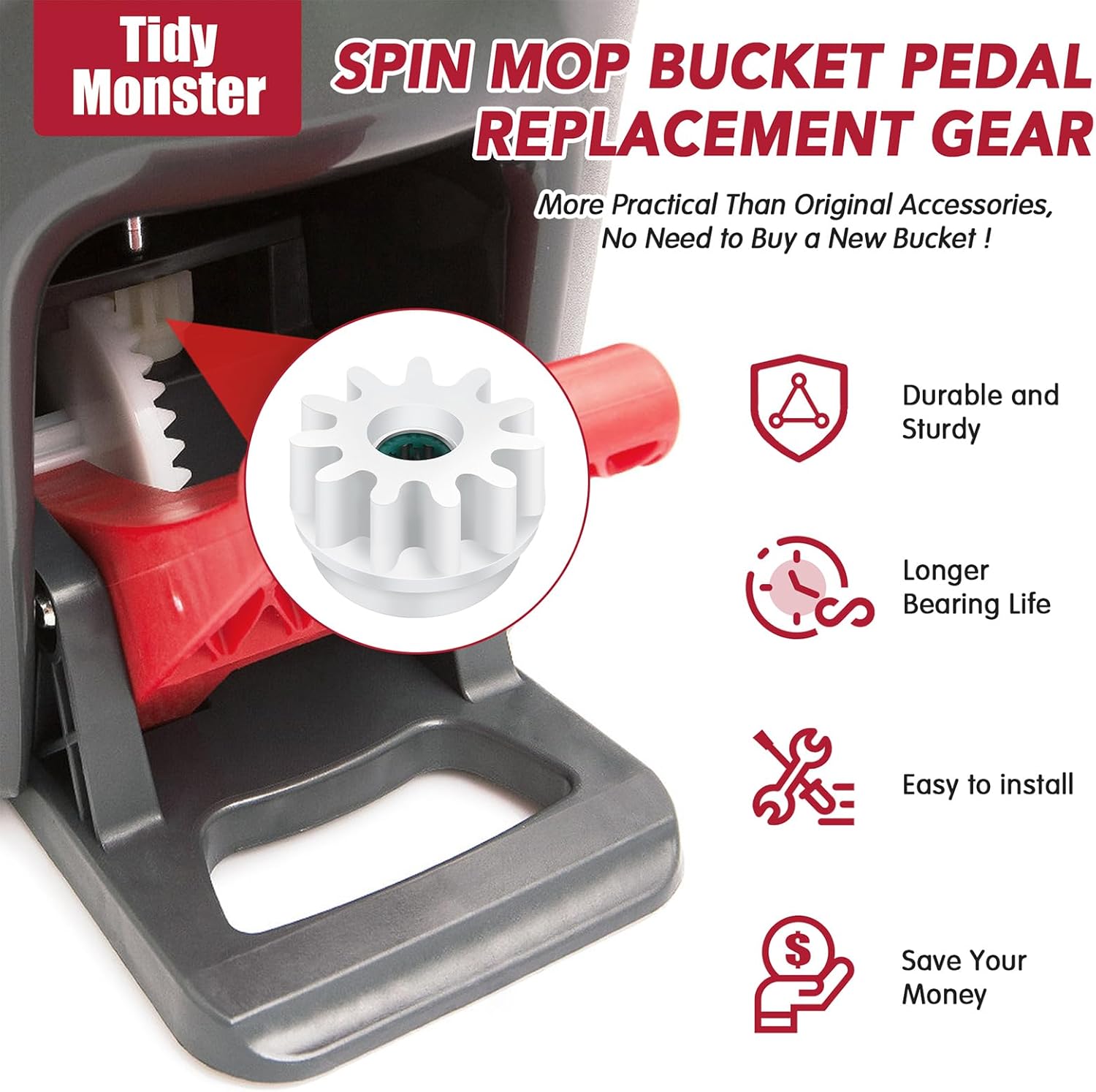 Pedal Bearing Replacement for OCedar Mop Bucket - Easy Fix for O-Cedar Easywring Bucket System. 2 Pack One Way Clutch Gear Sprockets Repair Compatible with 90% Rotation Mop Bucket on the Market. - Image 2