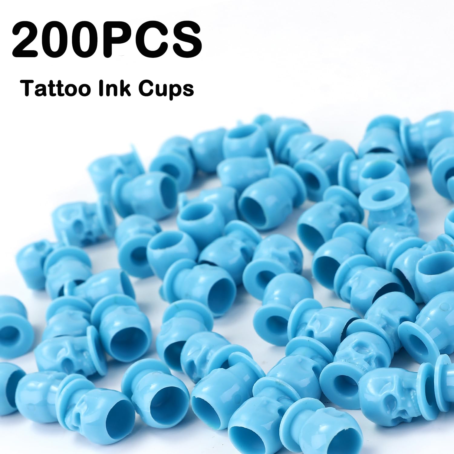 Tattoo Ink Caps 200PCS Disposable Skull Plastic Ink Cups for Tattooing Makeup Eyebrow Eyeliner Lip Pigment Holder Cups with Base Tattoo Supplies and Accessories (Blue) - Image 6