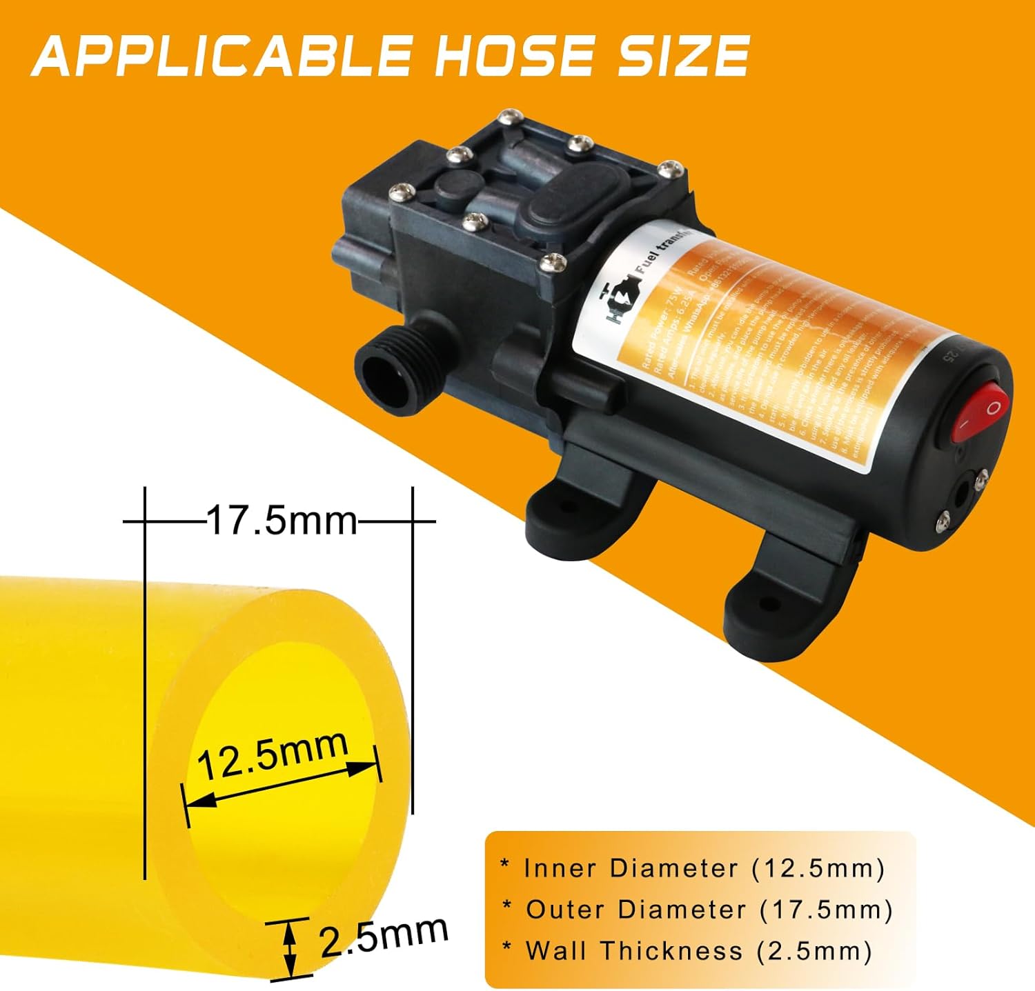 Portable DC 12V Electric Gasoline Transfer Pump, with 75W DC Motor, Moves Up to 110 Gallons of Gas or Diesel Per Hour, Suitable for Vehicles, Boats, Motorbike, Equipment, Gasoline, Diesel - Image 5