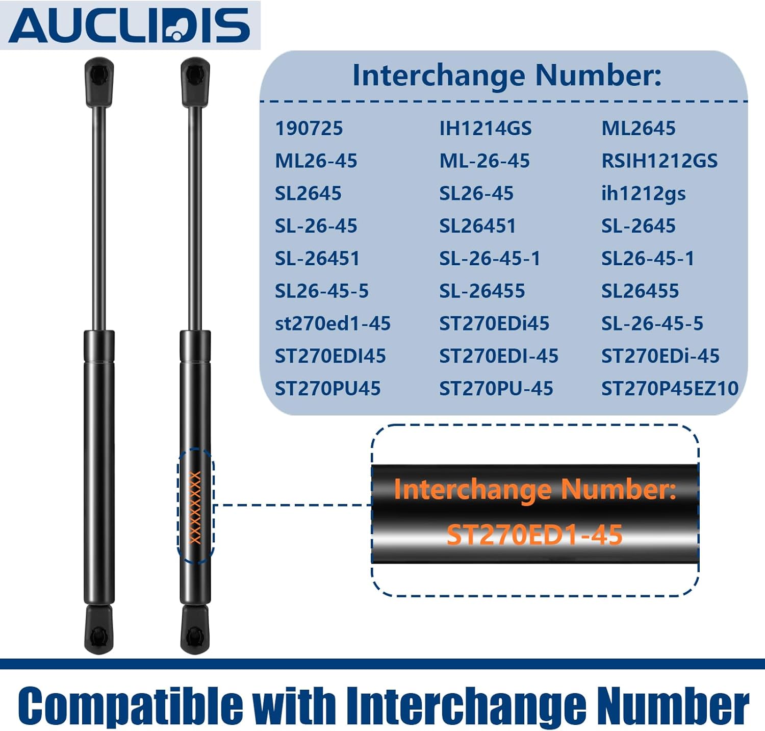 st270edi-45 27 Inch 45lb 200N Gas Struts Spring Shocks Lift Supports for Tonneau Cover Shell Pickup Bed Truck Undercover Top Topper Replacement Parts, ST270P45EZ10, st270edi2-45, Set of 2 by AUCLIDIS - Image 3