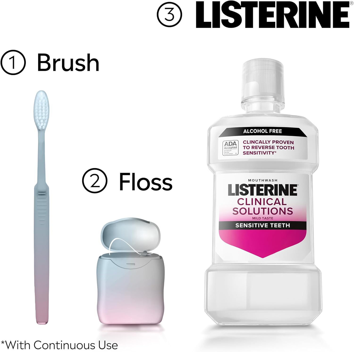 Listerine Clinical Solutions Sensitive Teeth Alcohol Free Mouthwash, Fresh Breath Dental Mouthwash Provides Protection & Relief from Tooth Sensitivity Pain, Daily Fresh Mint Oral Rinse, 500 mL - Image 7