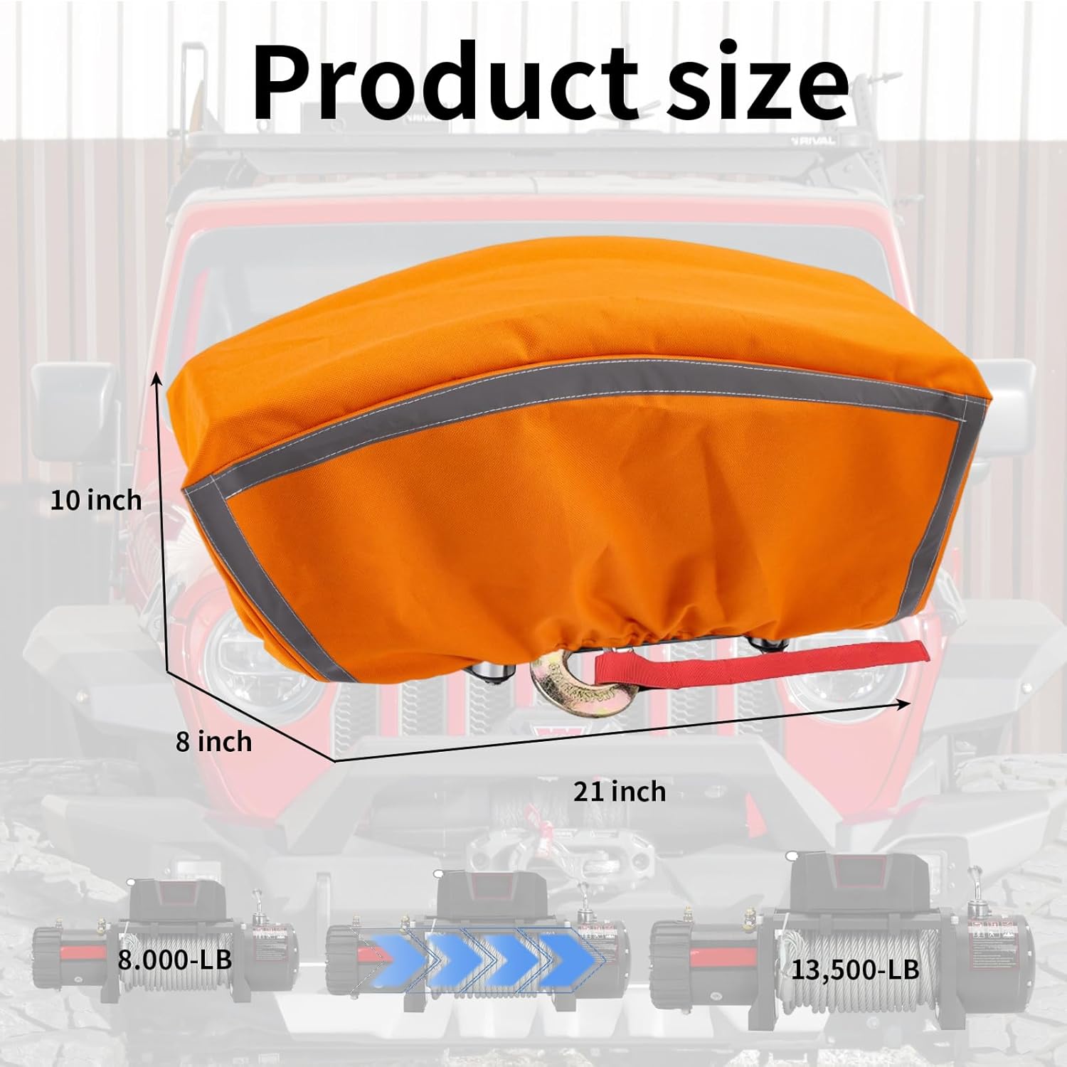 Badlands Winch Cover 12000 Lb Waterproof, winch accessories, High Durability Heavy Duty Oxford Fabric Dust Prevention Sunproof with Reflective Ribbon for Electric Winch (Orange) - Image 2