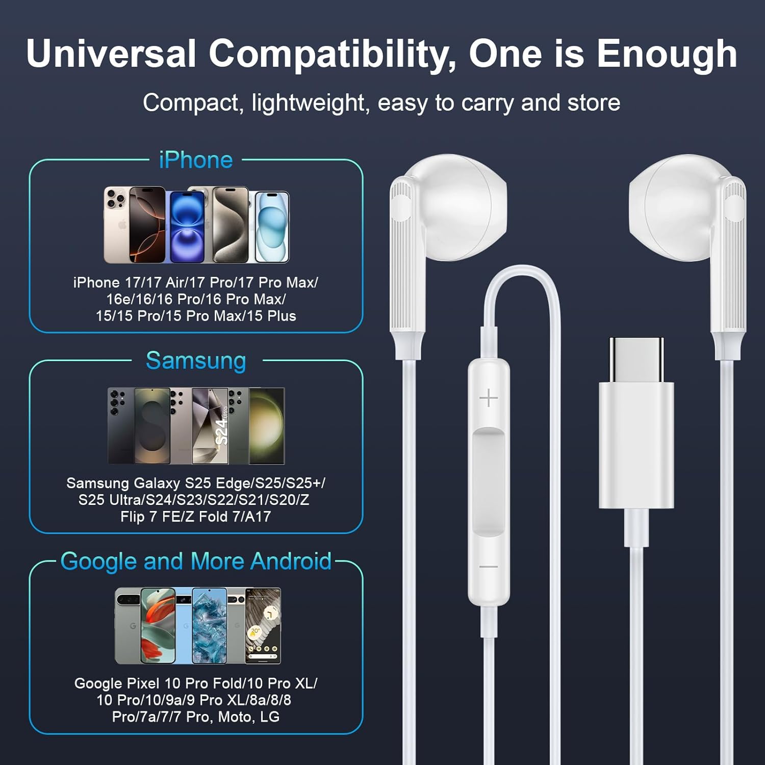 iPhone 17 Pro Max Headphones Wired, USB C Earbuds Wired Earbuds with Microphone for iPhone 17 Pro Max 17 Pro Air 16e 16 Pro Max 16Pro 16 Plus 15Pro, in Ear Type C iPhone 16 Earphones Ear Buds Headset - Image 7