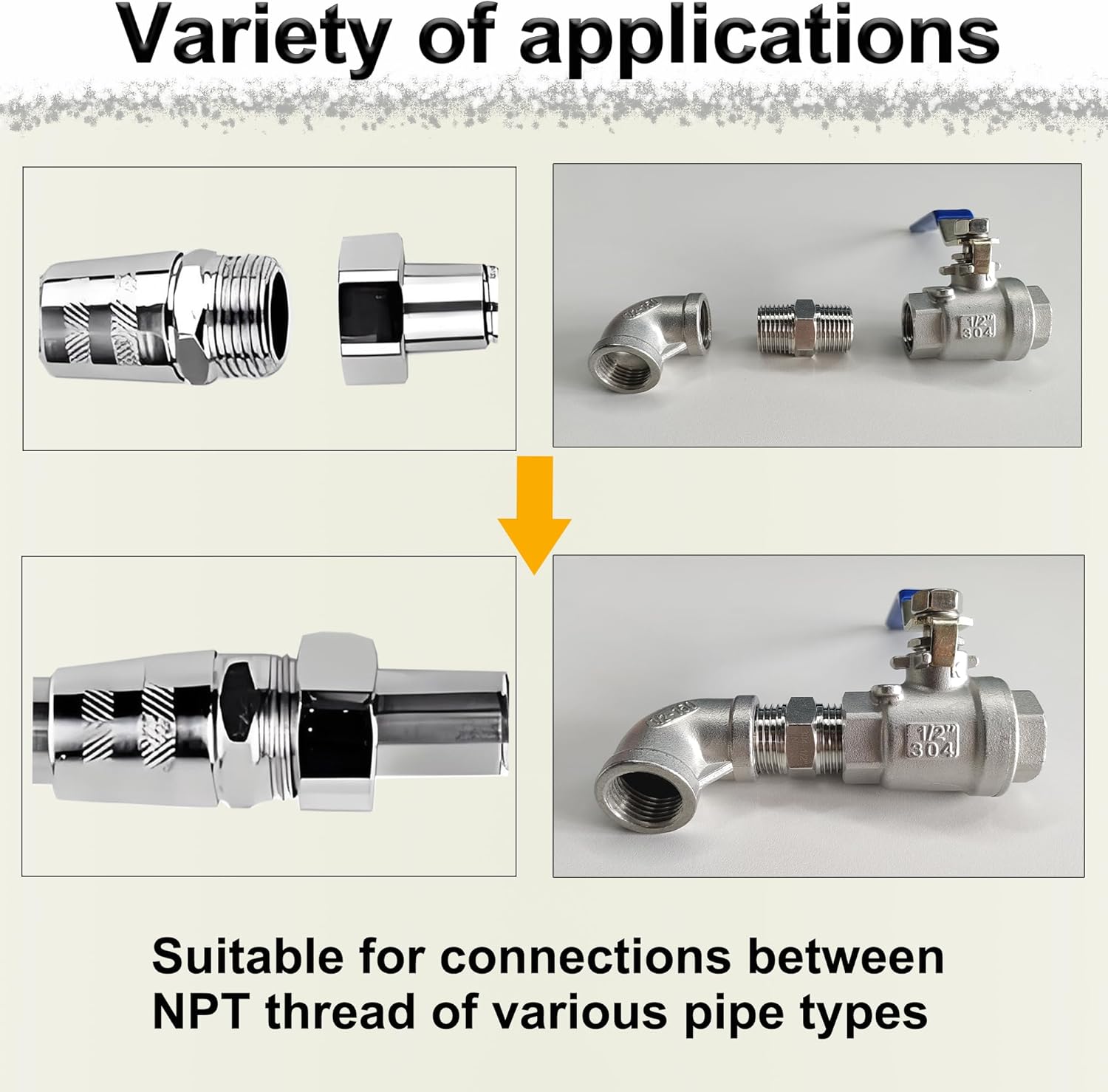 3/8" NPT Male Hex Nipple Pipe Fittings, 304 Stainless Steel 3/8 inch Threaded Pipe Adapter Fittings Equal Nipples Connectors, 4pcs Male Straight Connector Pipe Fitting - Image 6