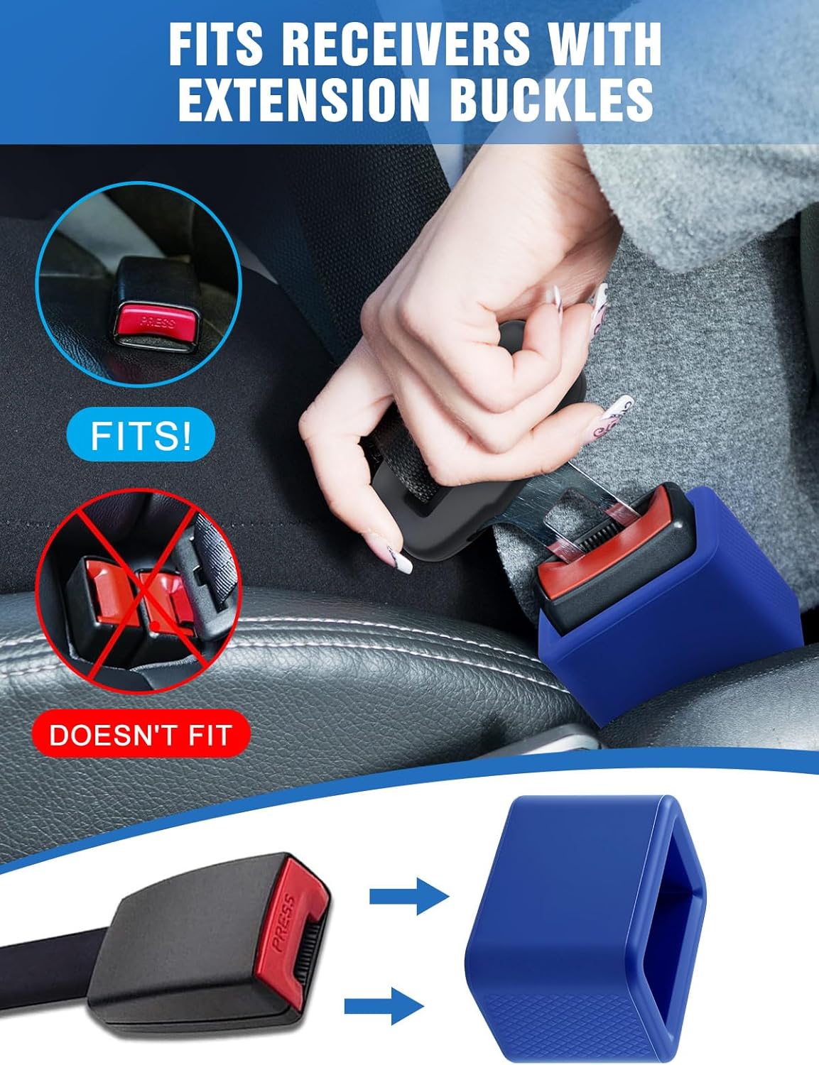 2 PCS Seat Belt Buckle Holder, Silicone Seatbelt Buckle Booster to Makes Receptacle Stand Upright for Easy Access (Blue) - Image 3