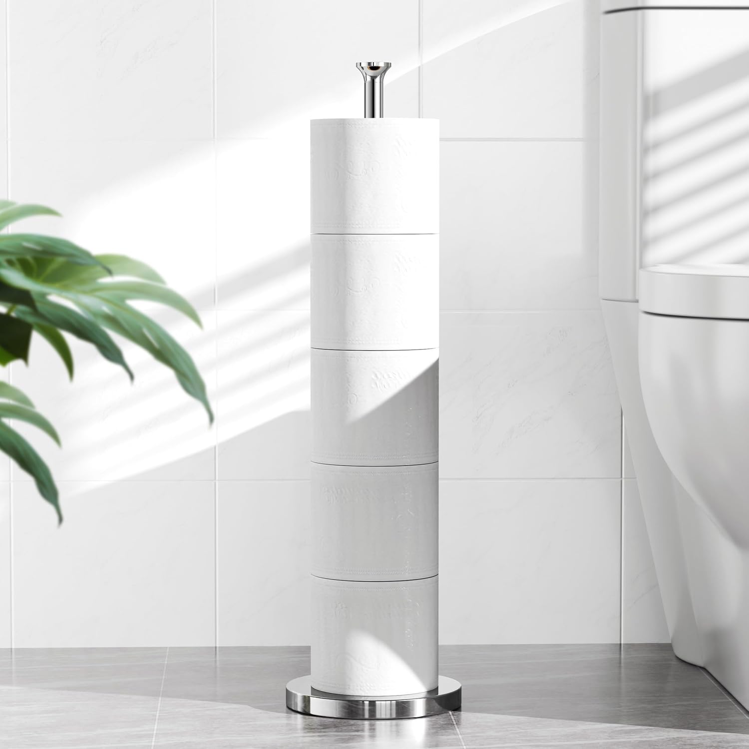 Toilet Paper Holder Stand(with Reserve Function), Free-Standing Spare Rolls Storage Holder, Stainless Steel, Modern Design - Image 2